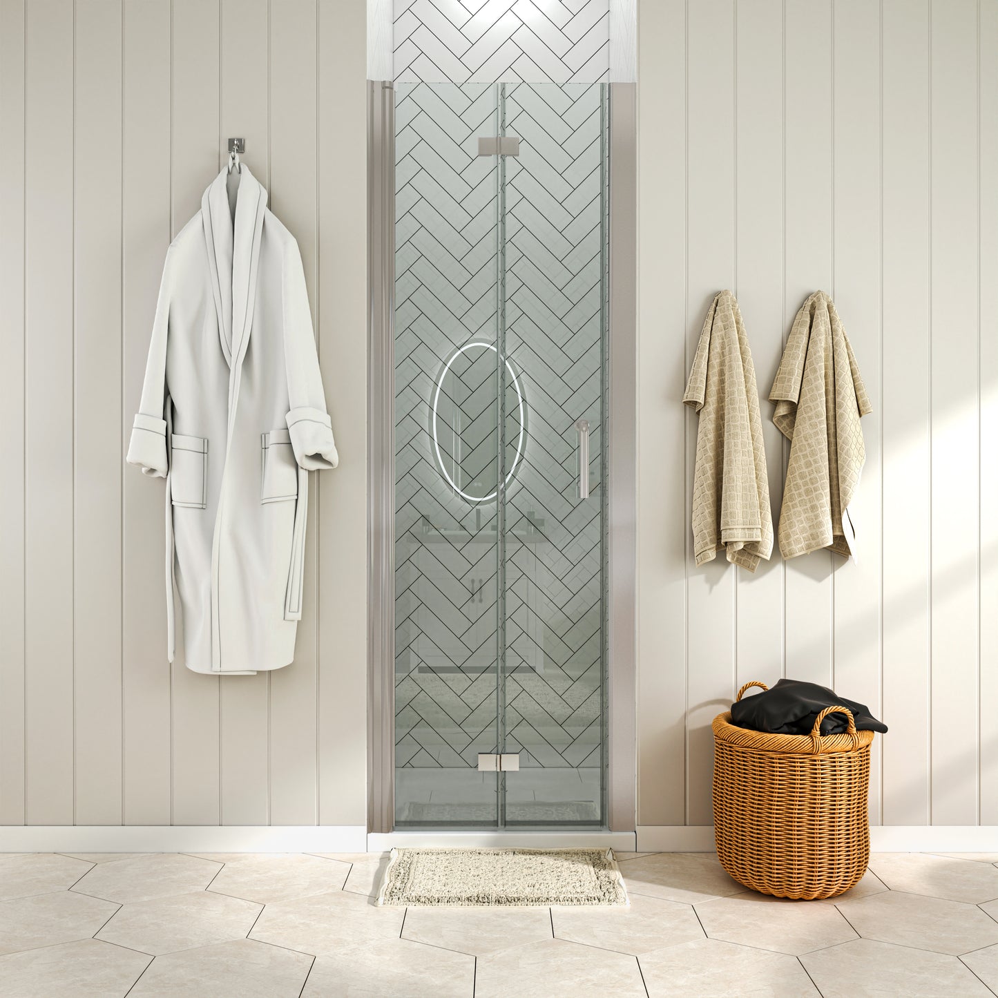 Waterpar® Bi-Fold Minimalist Semi Frameless Shower Door in Brushed Nickel with Clear Glass