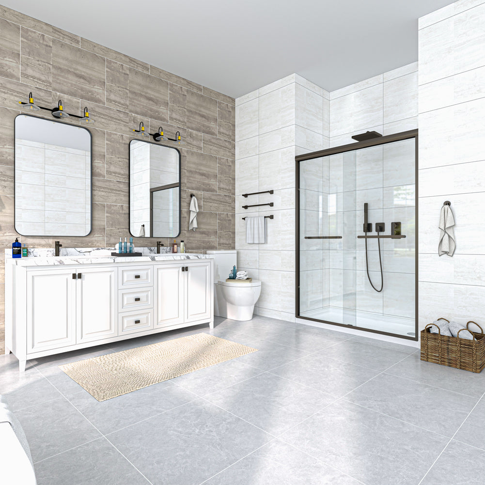 Waterpar® 56-60 in. W x 72 in. H Sliding Semi-Frameless Shower Door with Double Towel Bars