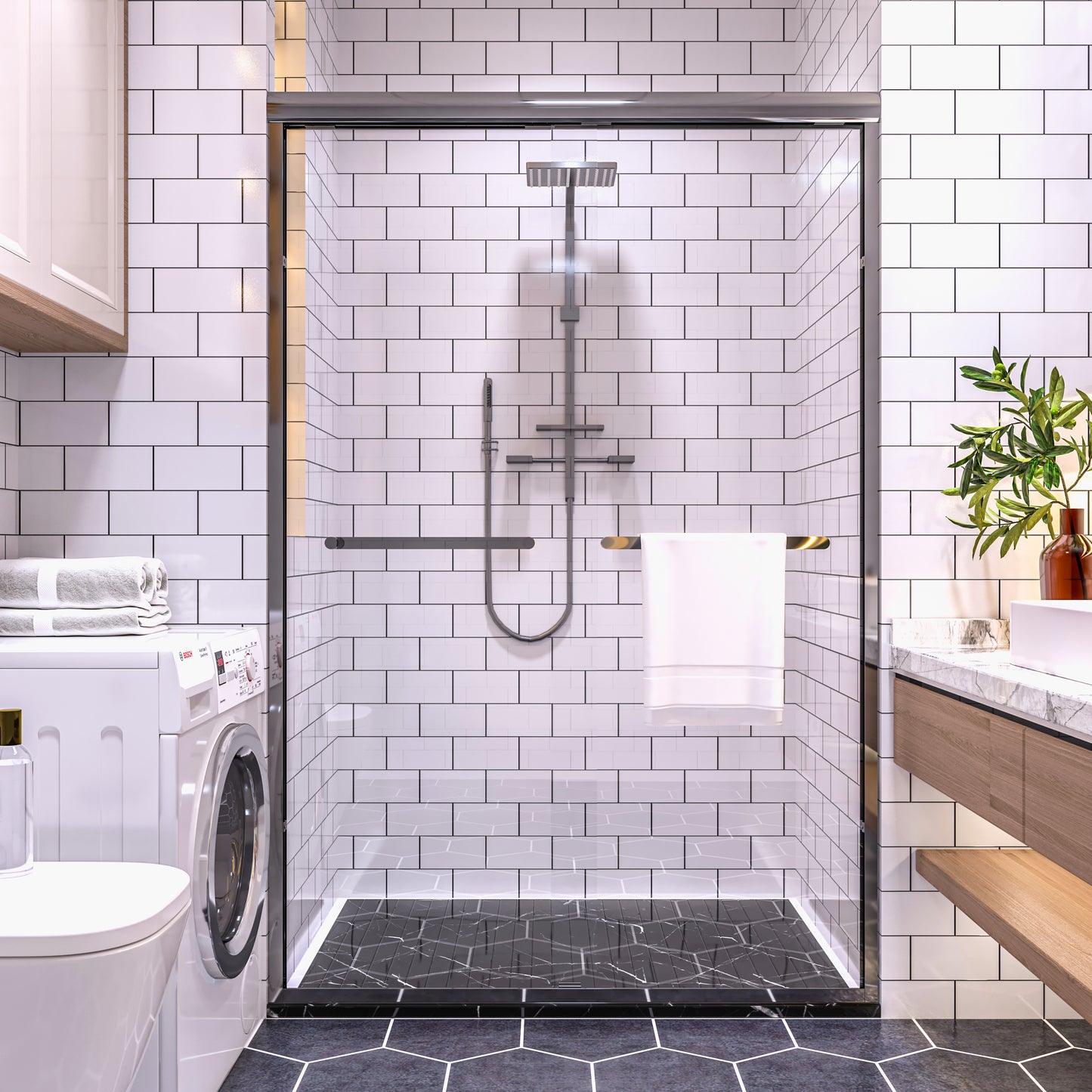 Waterpar® 56-60 in. W x 72 in. H Sliding Semi-Frameless Shower Door with Double Towel Bars