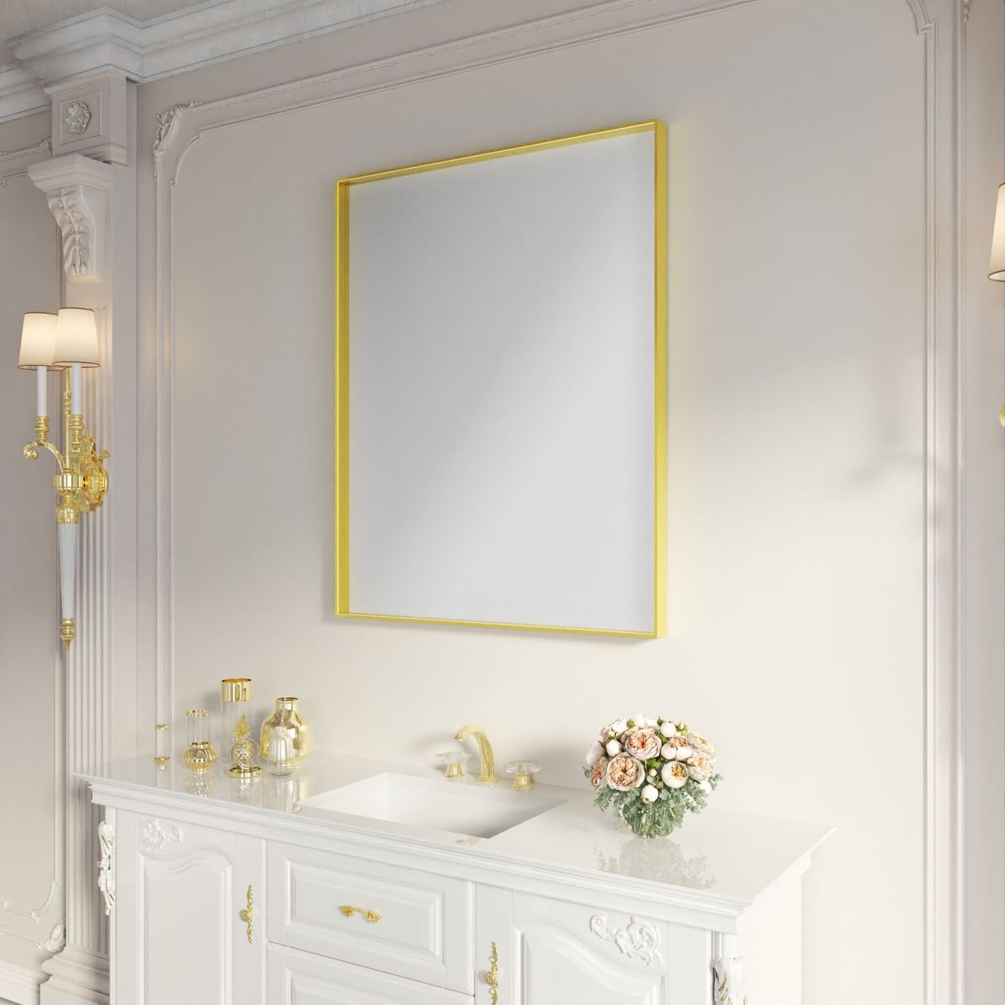 Waterpar® 32 in. W x 40 in. H Rectangular Aluminum Framed Wall Bathroom Vanity Mirror
