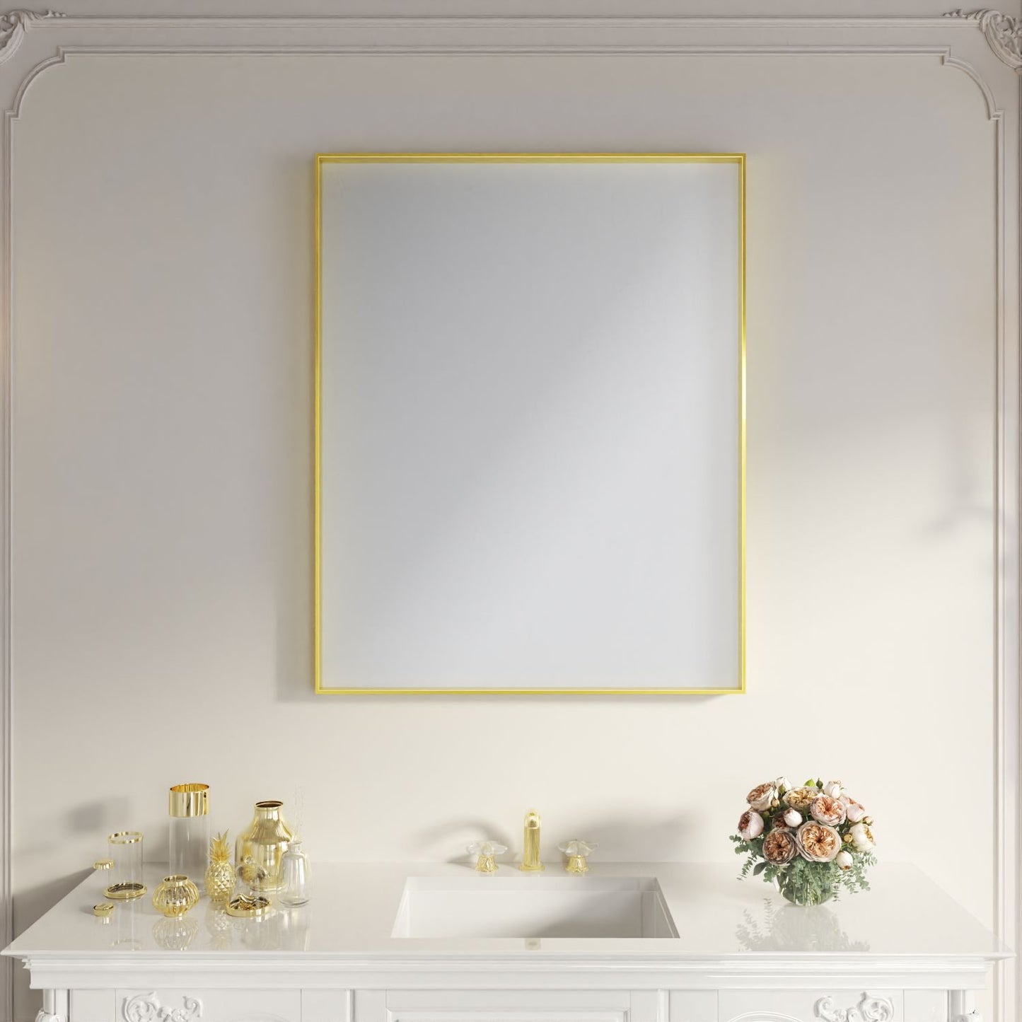 Waterpar® 32 in. W x 40 in. H Rectangular Aluminum Framed Wall Bathroom Vanity Mirror