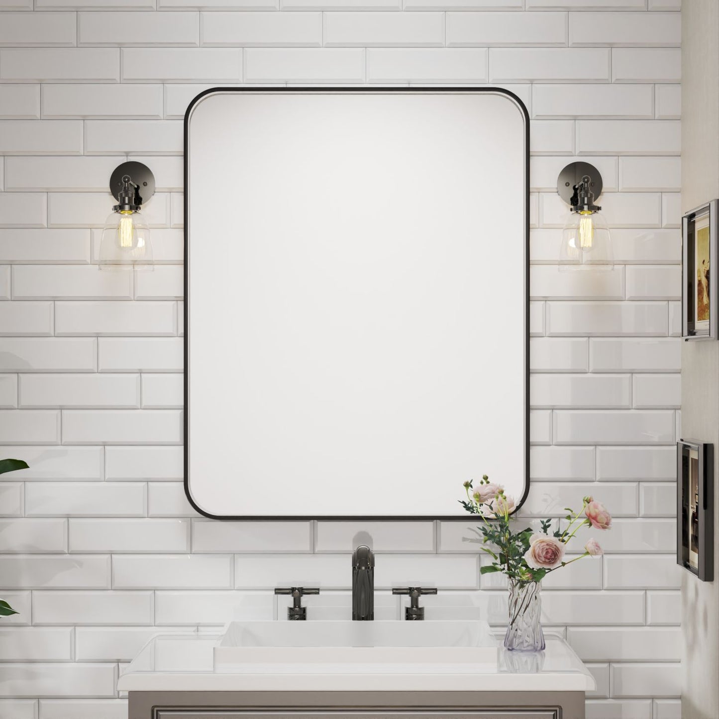 Waterpar® 40 in. W x 32 in. H Rectangular Aluminum Framed Wall Bathroom Vanity Mirror
