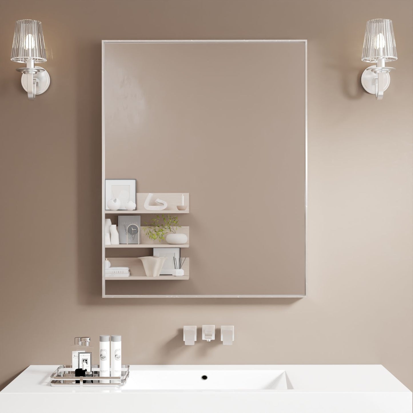 Waterpar® 32 in. W x 40 in. H Rectangular Aluminum Framed Wall Bathroom Vanity Mirror