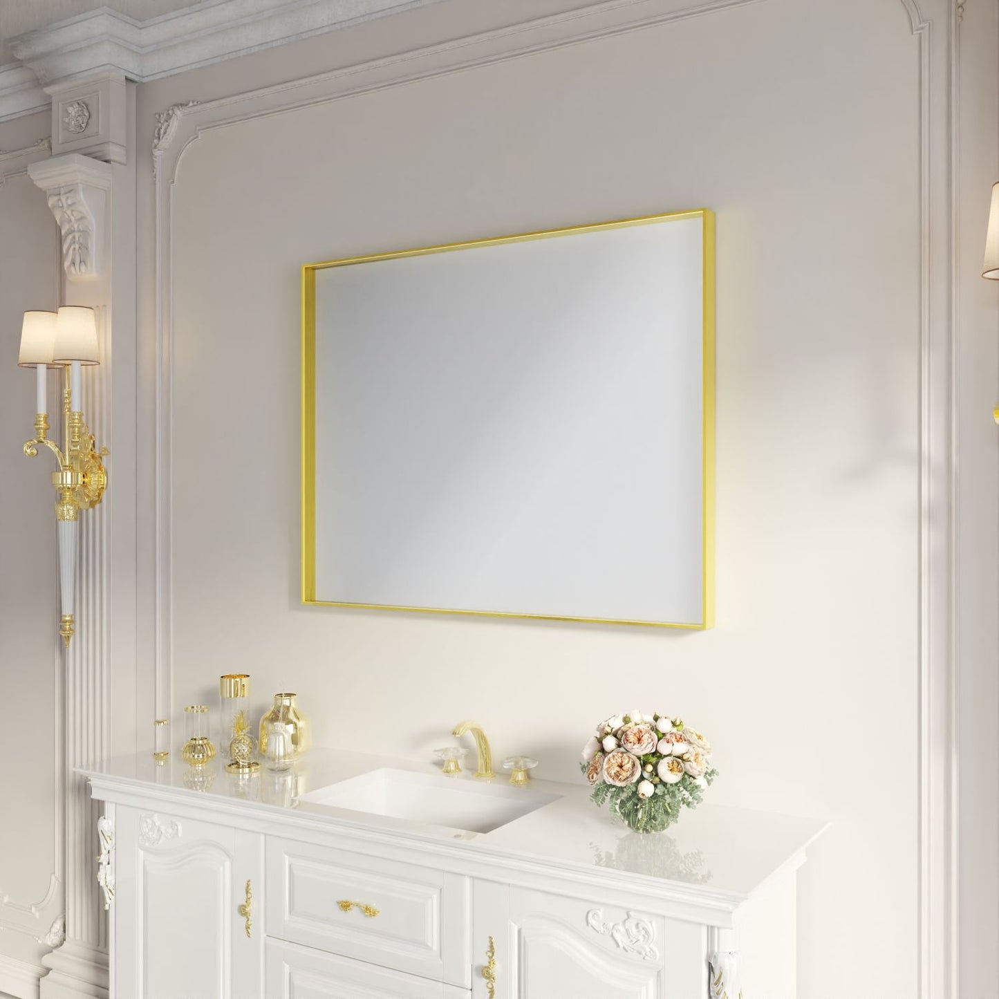 Waterpar® 32 in. W x 40 in. H Rectangular Aluminum Framed Wall Bathroom Vanity Mirror