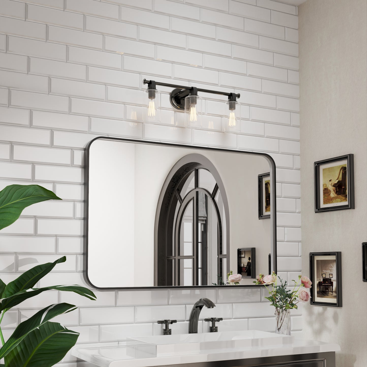 Waterpar® 48 in. W x 32 in. H Rectangular Aluminum Framed Wall Bathroom Vanity Mirror