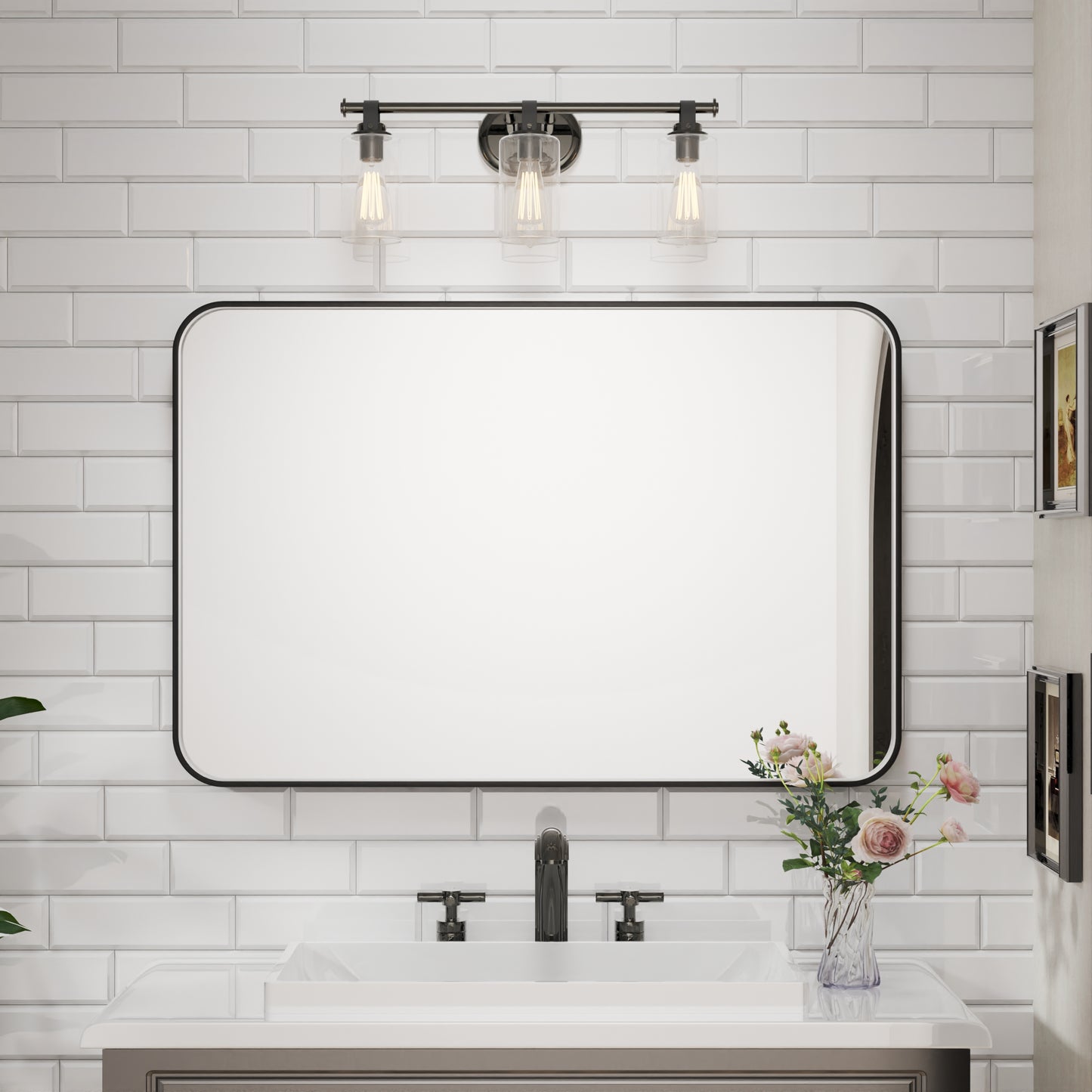 Waterpar® 48 in. W x 32 in. H Rectangular Aluminum Framed Wall Bathroom Vanity Mirror