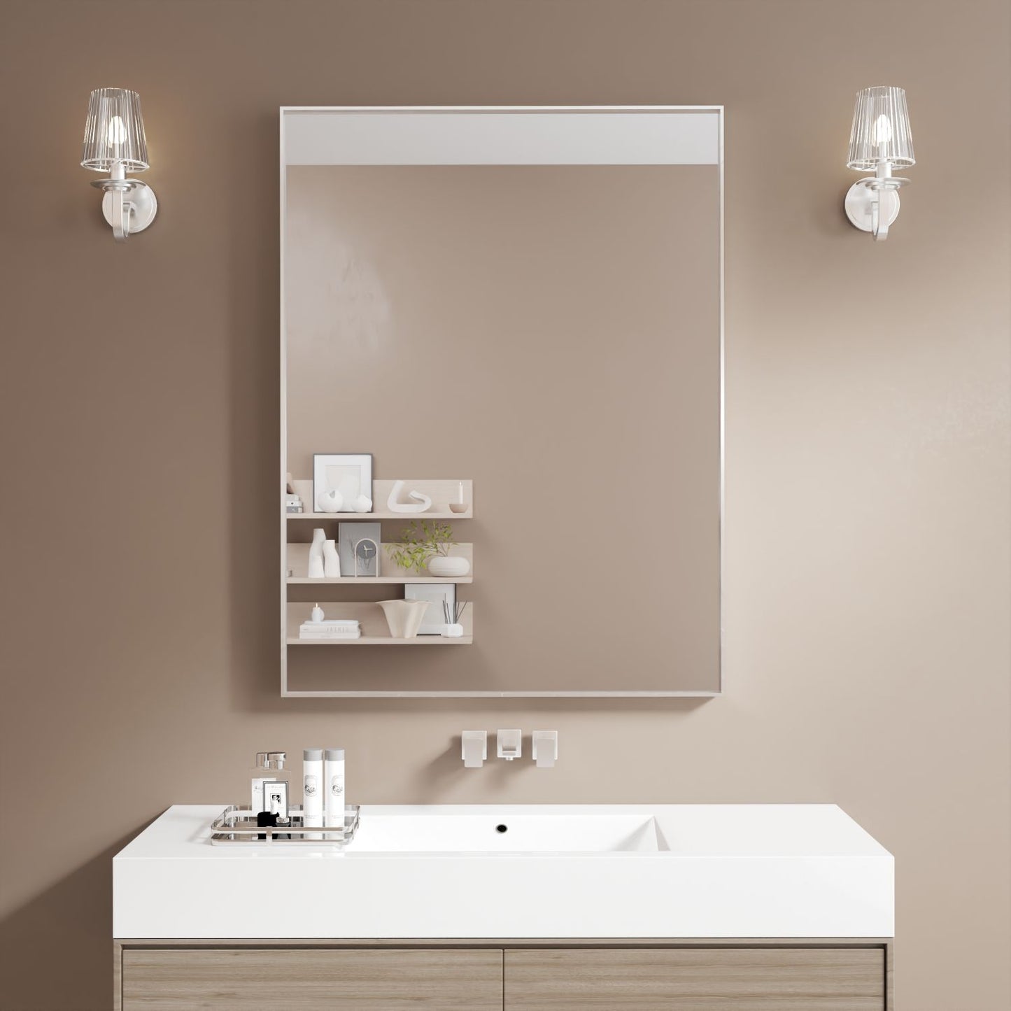 Waterpar® 48 in. W x 36 in. H Rectangular Aluminum Framed Wall Bathroom Vanity Mirror