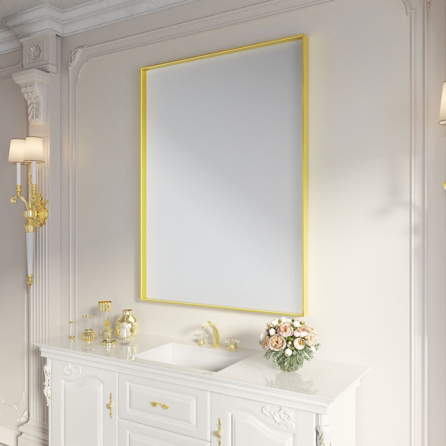 Waterpar® 48 in. W x 36 in. H Rectangular Aluminum Framed Wall Bathroom Vanity Mirror