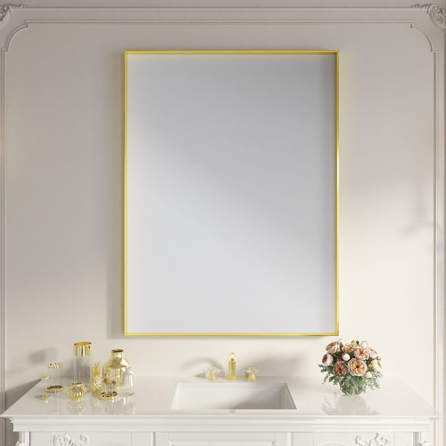 Waterpar® 48 in. W x 36 in. H Rectangular Aluminum Framed Wall Bathroom Vanity Mirror