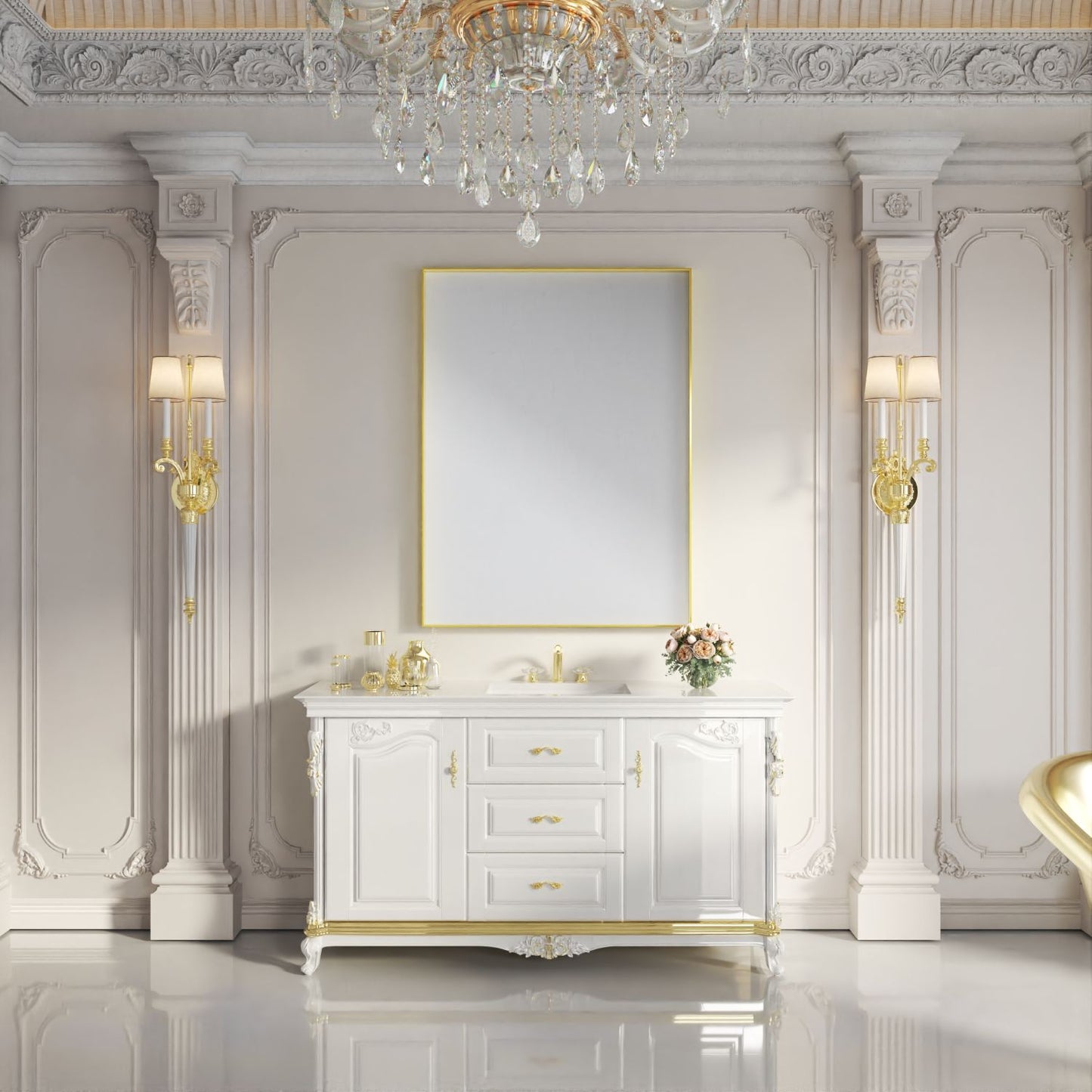 Waterpar® 48 in. W x 36 in. H Rectangular Aluminum Framed Wall Bathroom Vanity Mirror