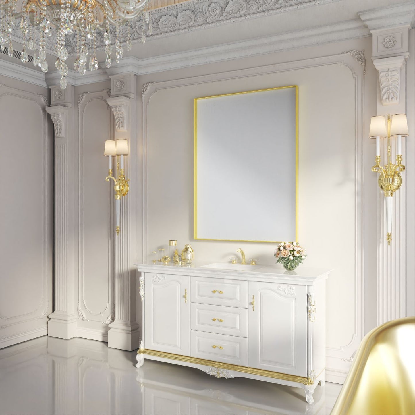 Waterpar® 48 in. W x 36 in. H Rectangular Aluminum Framed Wall Bathroom Vanity Mirror
