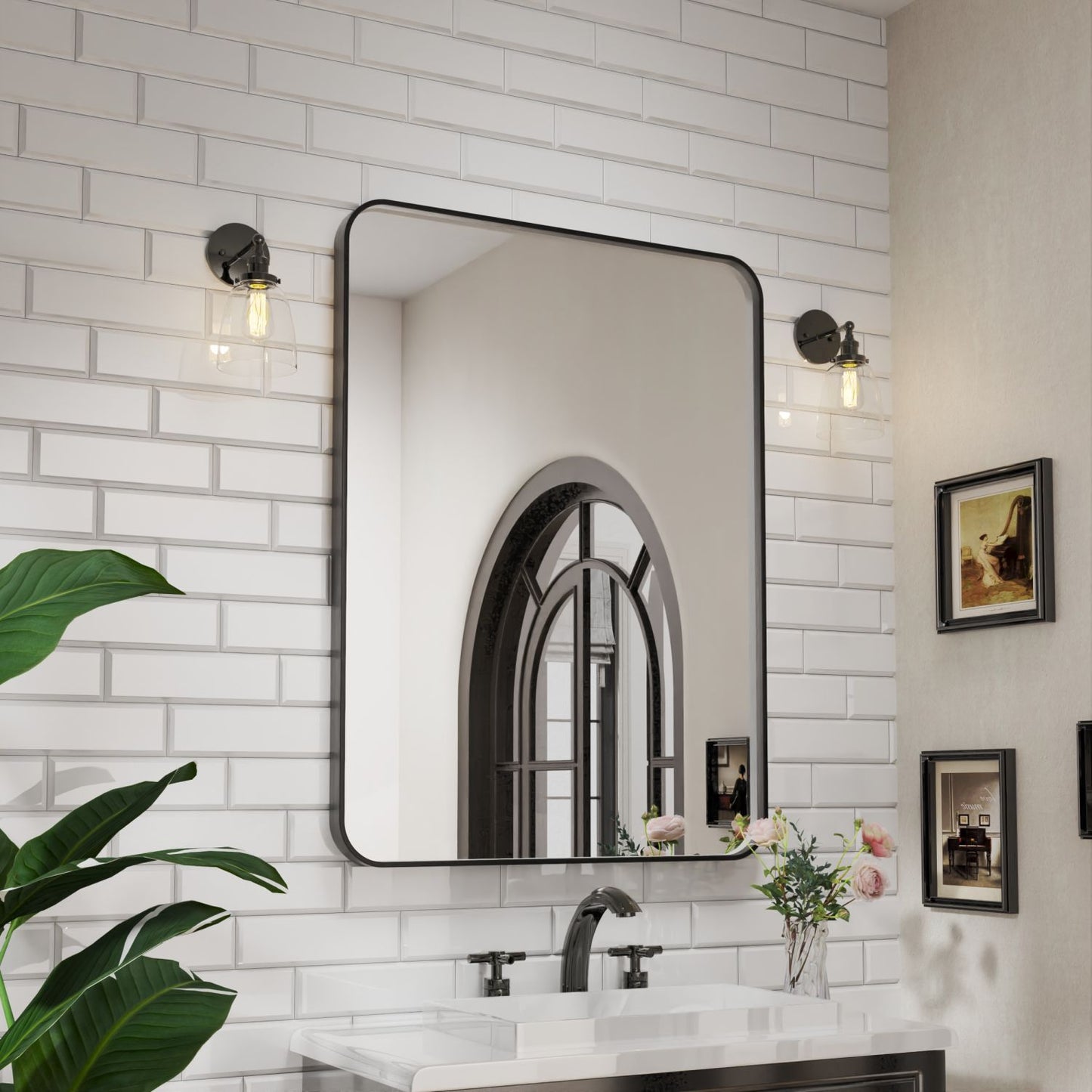 Waterpar® 48 in. W x 36 in. H Rectangular Aluminum Framed Wall Bathroom Vanity Mirror