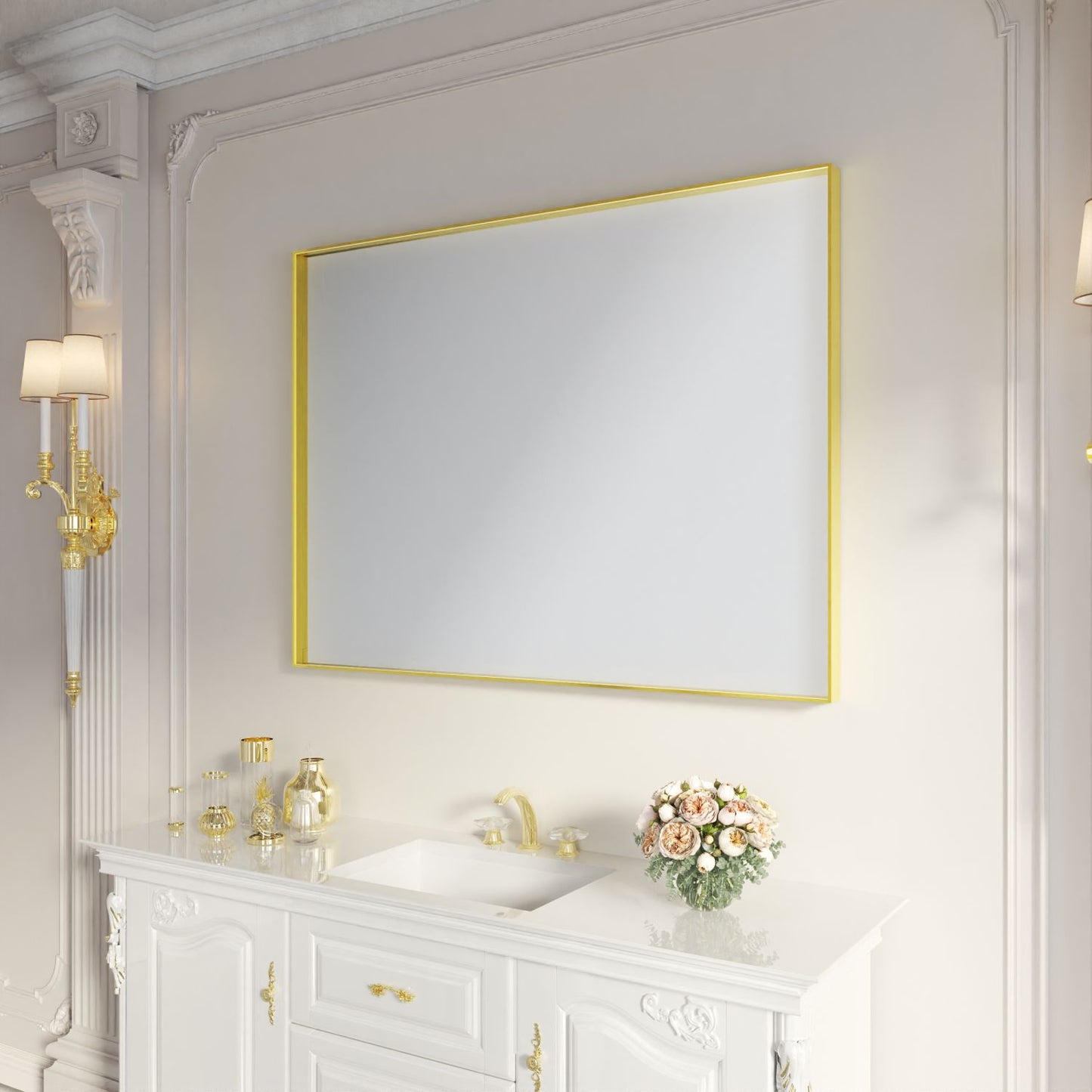 Waterpar® 48 in. W x 36 in. H Rectangular Aluminum Framed Wall Bathroom Vanity Mirror