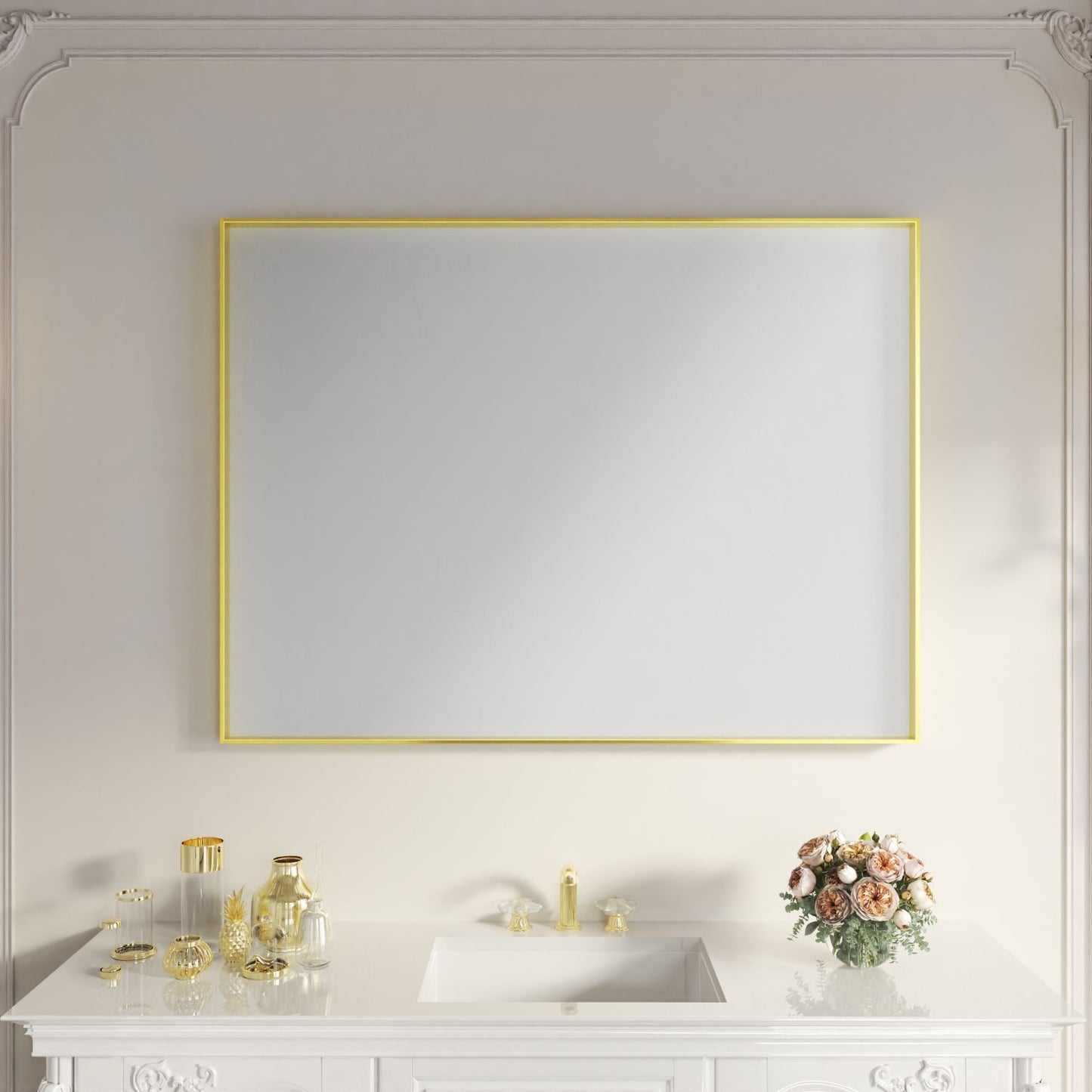 Waterpar® 48 in. W x 36 in. H Rectangular Aluminum Framed Wall Bathroom Vanity Mirror