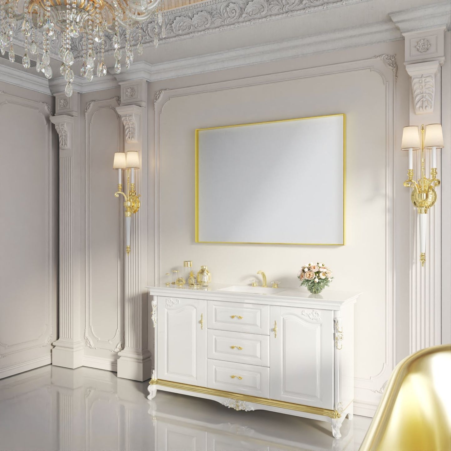 Waterpar® 48 in. W x 36 in. H Rectangular Aluminum Framed Wall Bathroom Vanity Mirror