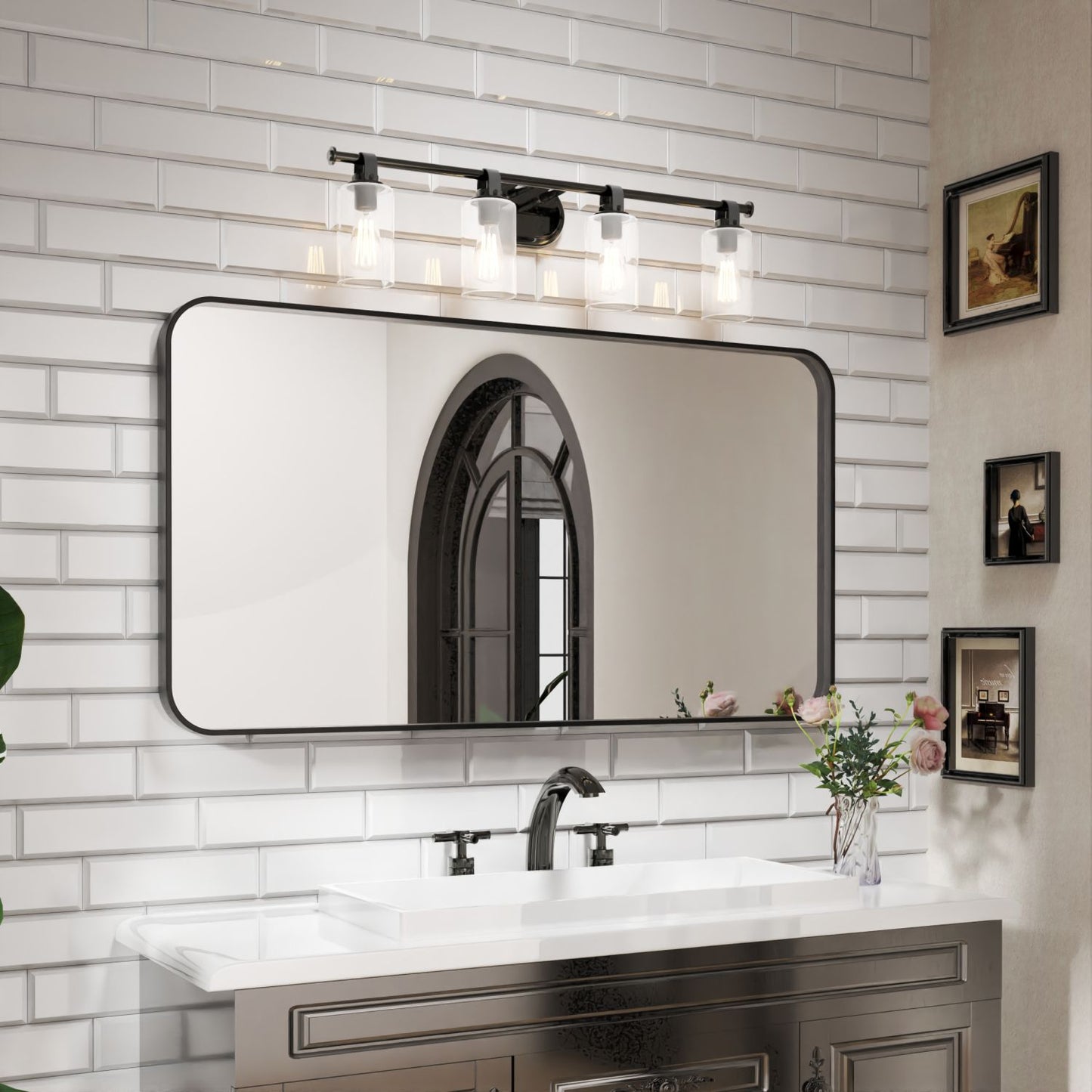 Waterpar® 55 in. W x 30 in. H Rectangular Aluminum Framed Wall Bathroom Vanity Mirror