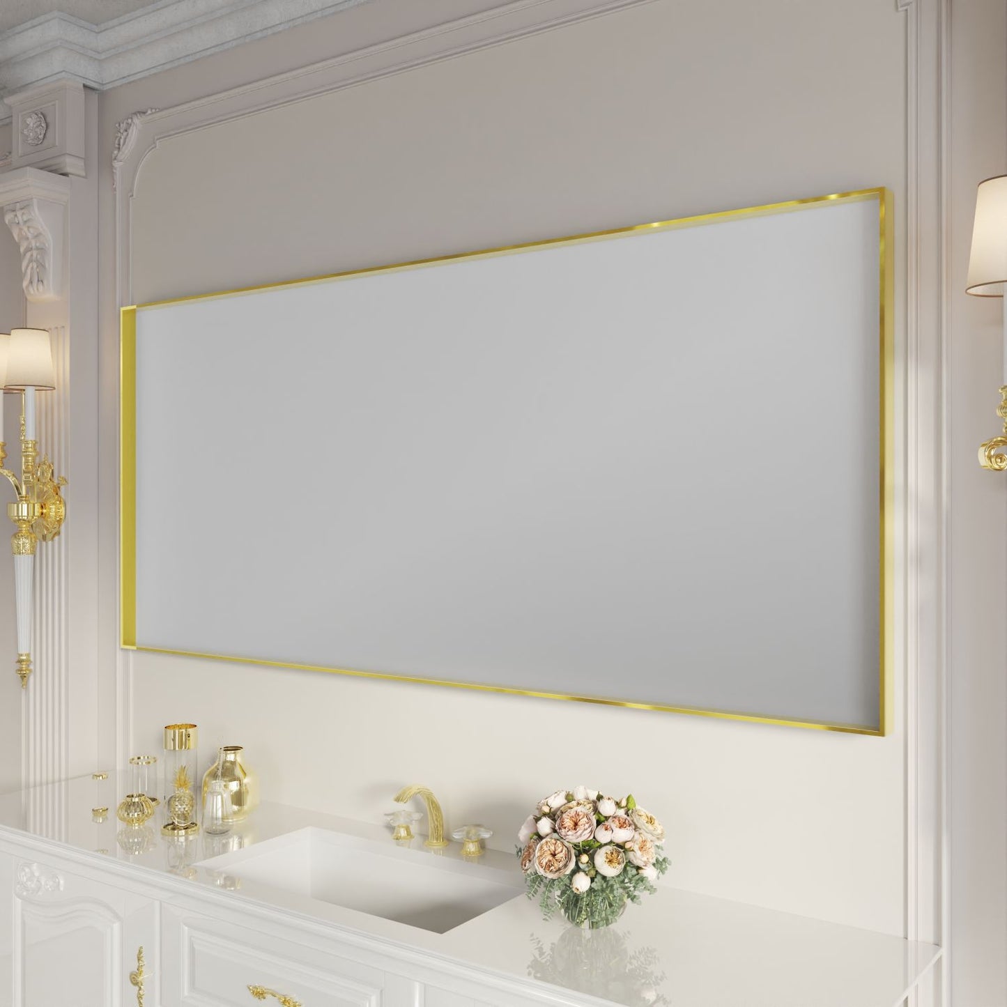 Waterpar® 72 in. W x 32 in. H Rectangular Aluminum Framed Wall Bathroom Vanity Mirror