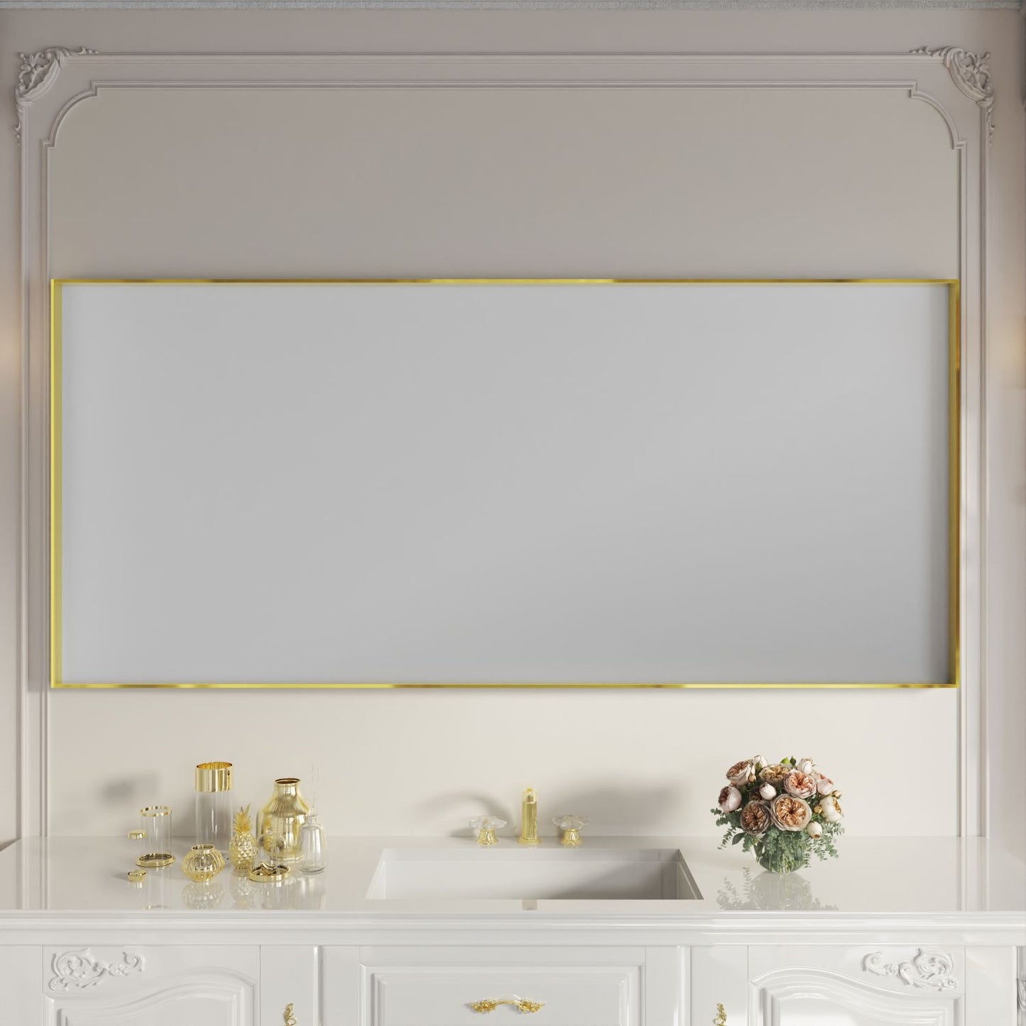 Waterpar® 72 in. W x 32 in. H Rectangular Aluminum Framed Wall Bathroom Vanity Mirror