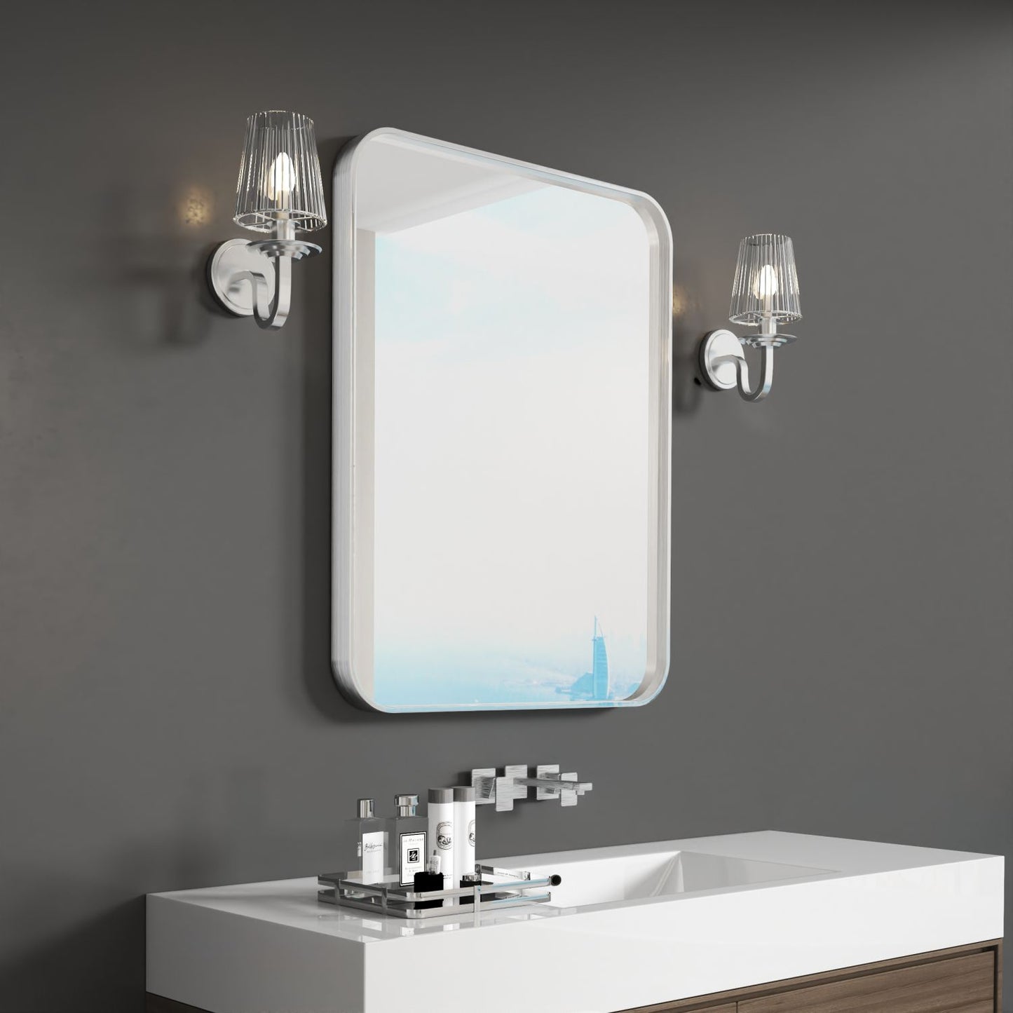 Waterpar® 28 in. W x 36 in. H Rectangular Aluminum Framed Wall Bathroom Vanity Mirror