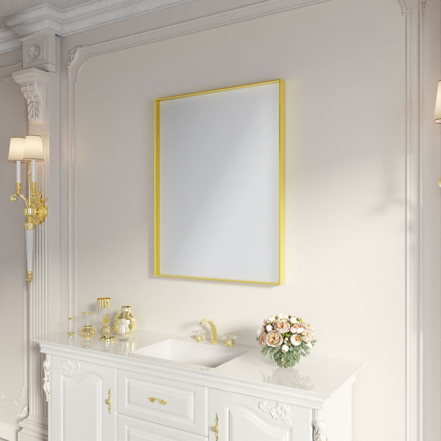 Waterpar® 28 in. W x 36 in. H Rectangular Aluminum Framed Wall Bathroom Vanity Mirror