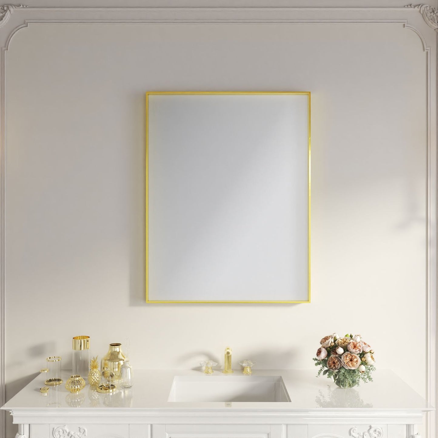 Waterpar® 28 in. W x 36 in. H Rectangular Aluminum Framed Wall Bathroom Vanity Mirror