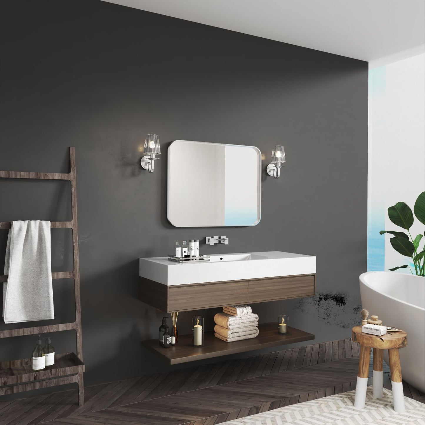 Waterpar® 28 in. W x 36 in. H Rectangular Aluminum Framed Wall Bathroom Vanity Mirror