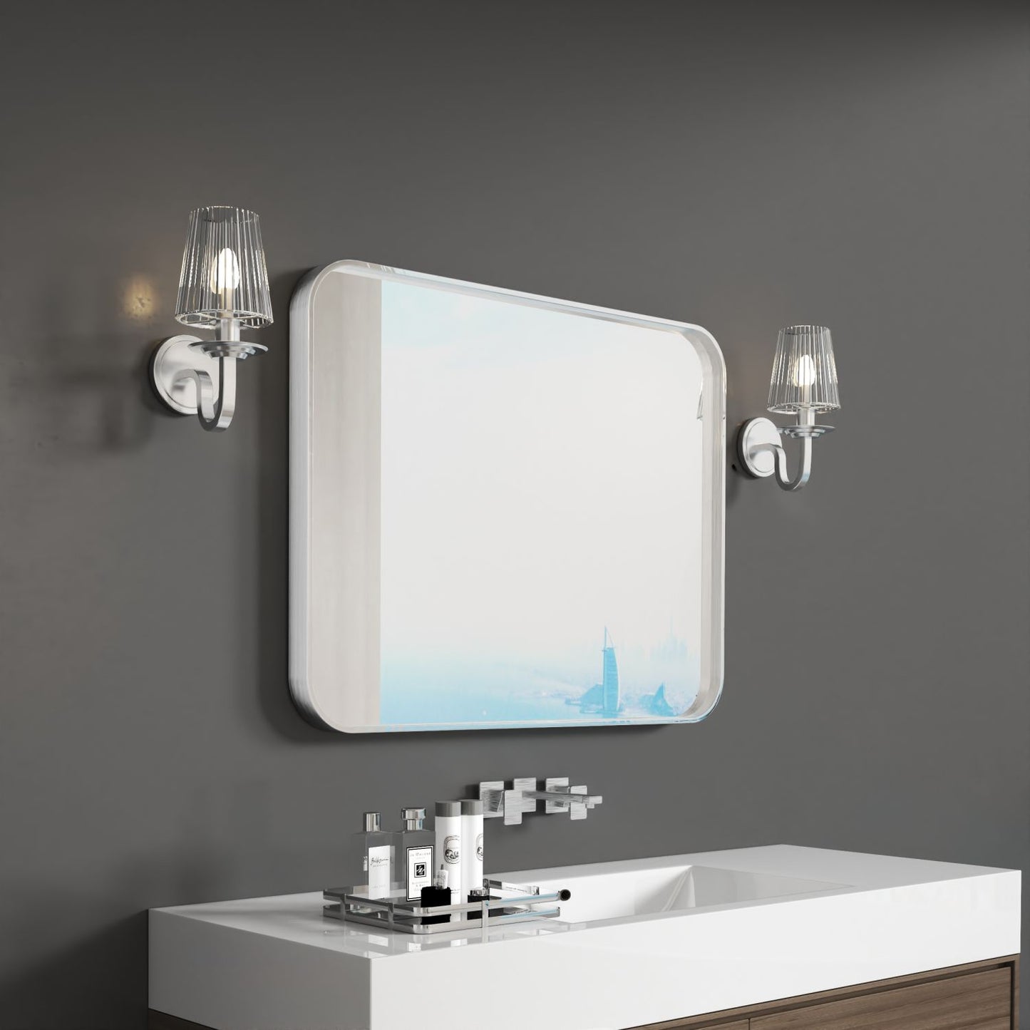 Waterpar® 28 in. W x 36 in. H Rectangular Aluminum Framed Wall Bathroom Vanity Mirror