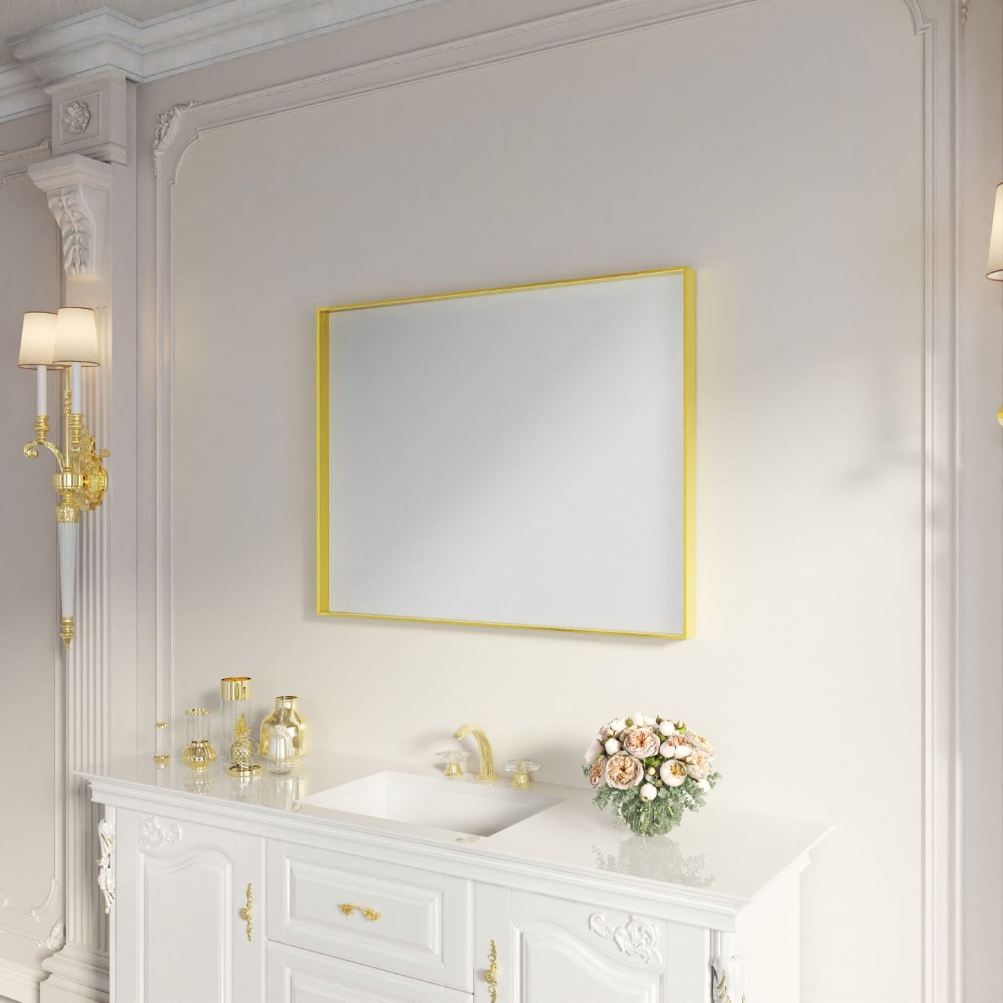 Waterpar® 28 in. W x 36 in. H Rectangular Aluminum Framed Wall Bathroom Vanity Mirror