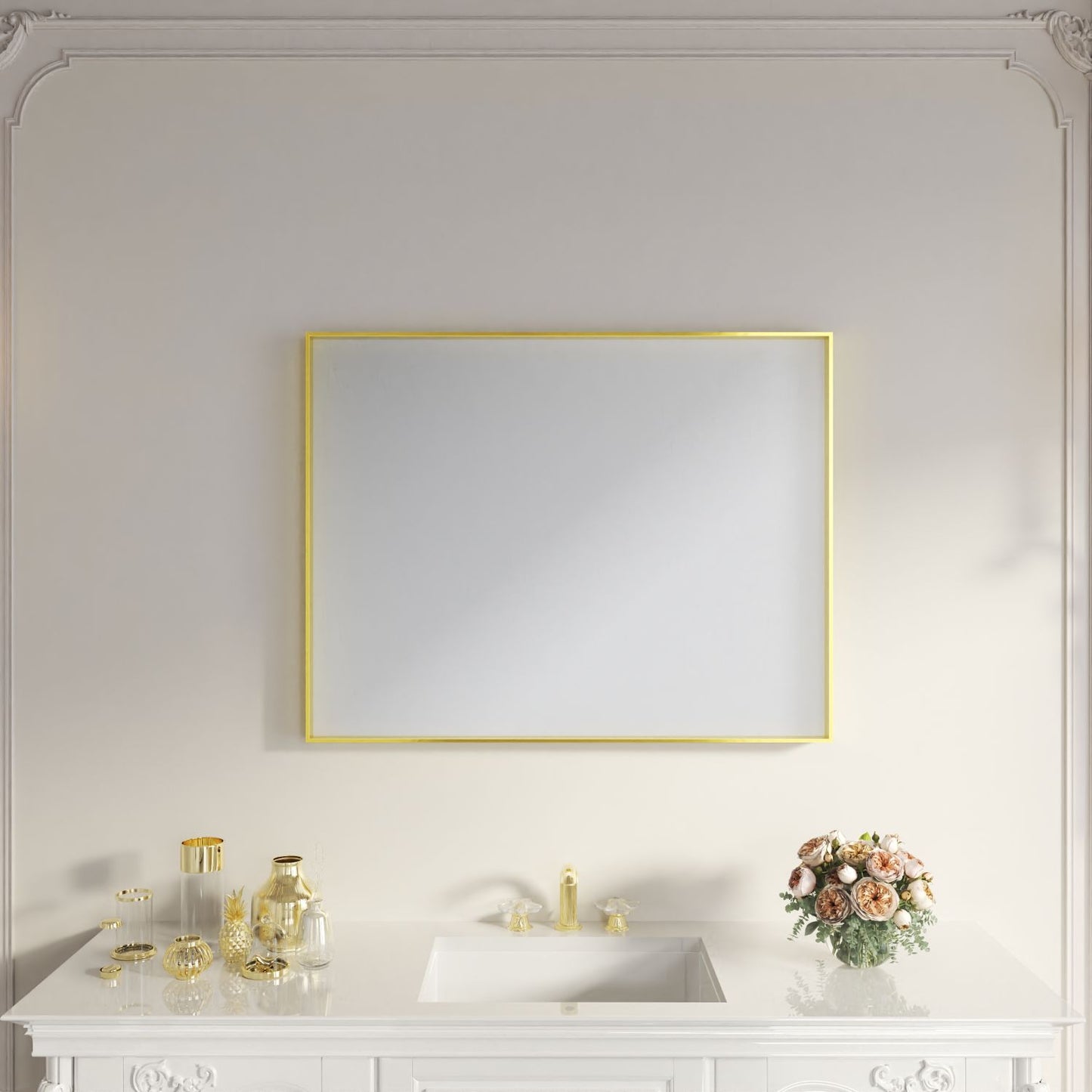 Waterpar® 28 in. W x 36 in. H Rectangular Aluminum Framed Wall Bathroom Vanity Mirror
