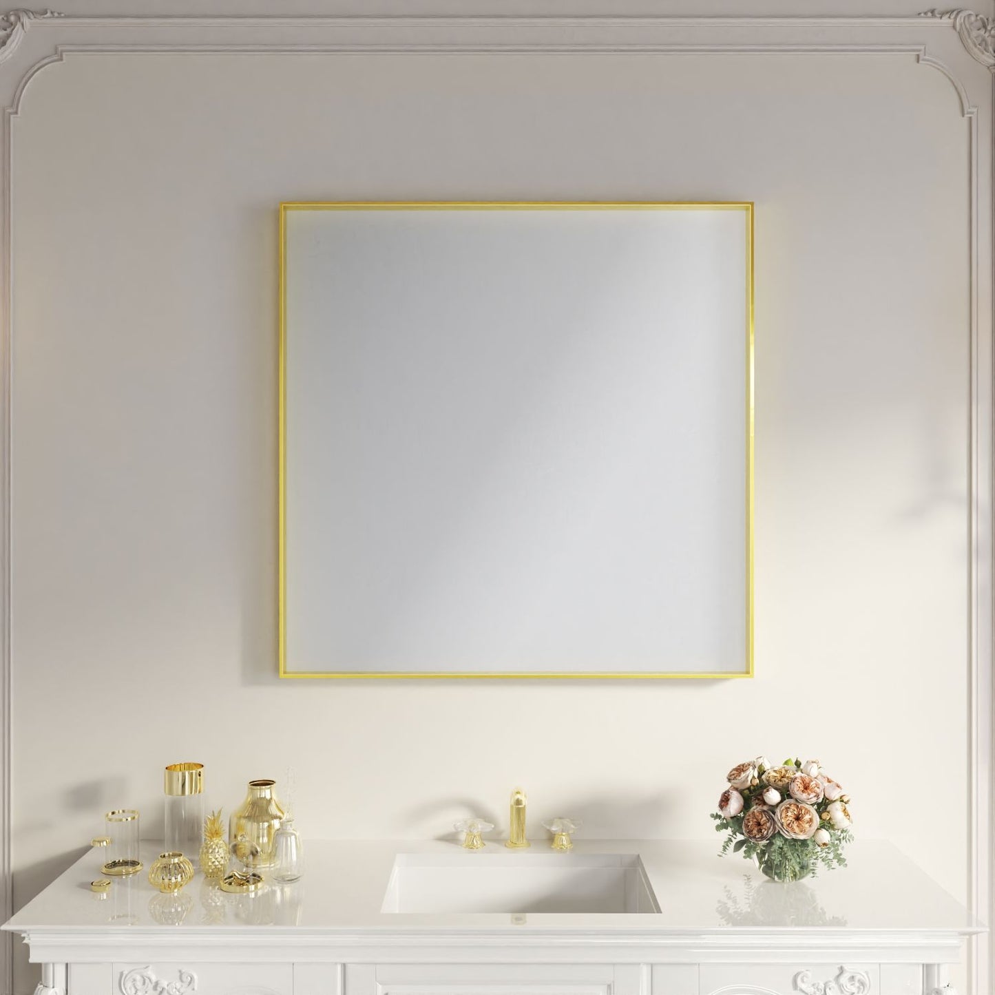 Waterpar®  36 in. W x 36 in. H Rectangular Aluminum Framed Wall Bathroom Vanity Mirror