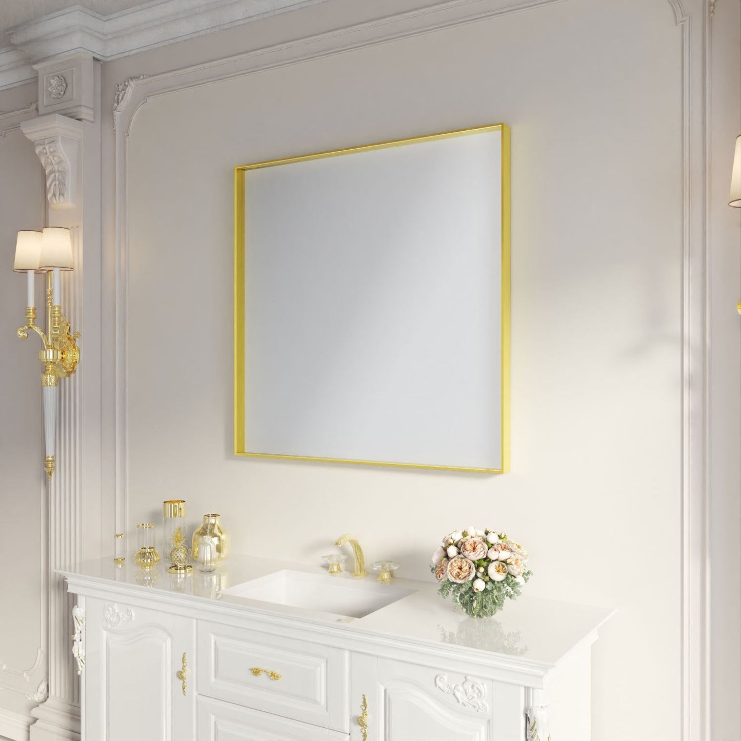 Waterpar®  36 in. W x 36 in. H Rectangular Aluminum Framed Wall Bathroom Vanity Mirror