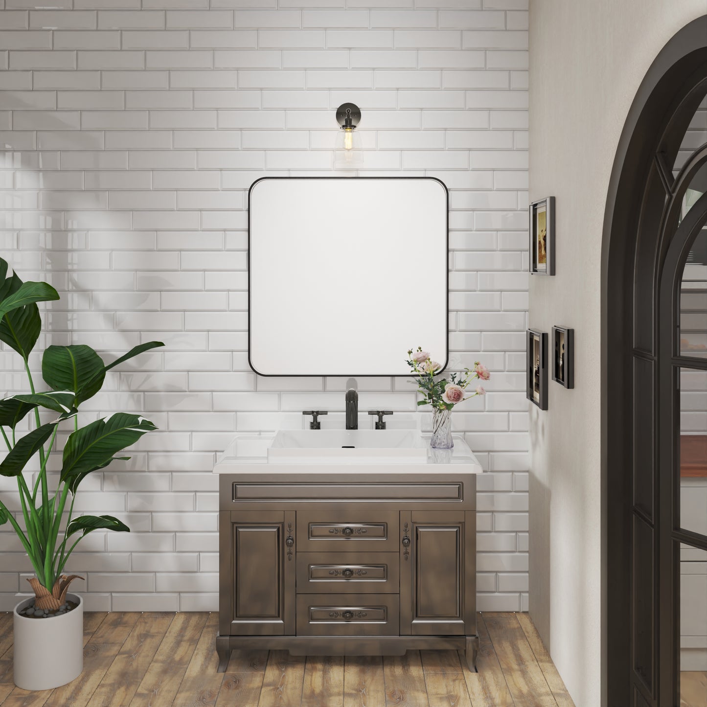 Waterpar® 36 in. W x 36 in. H Rectangular Aluminum Framed Wall Bathroom Vanity Mirror in Black