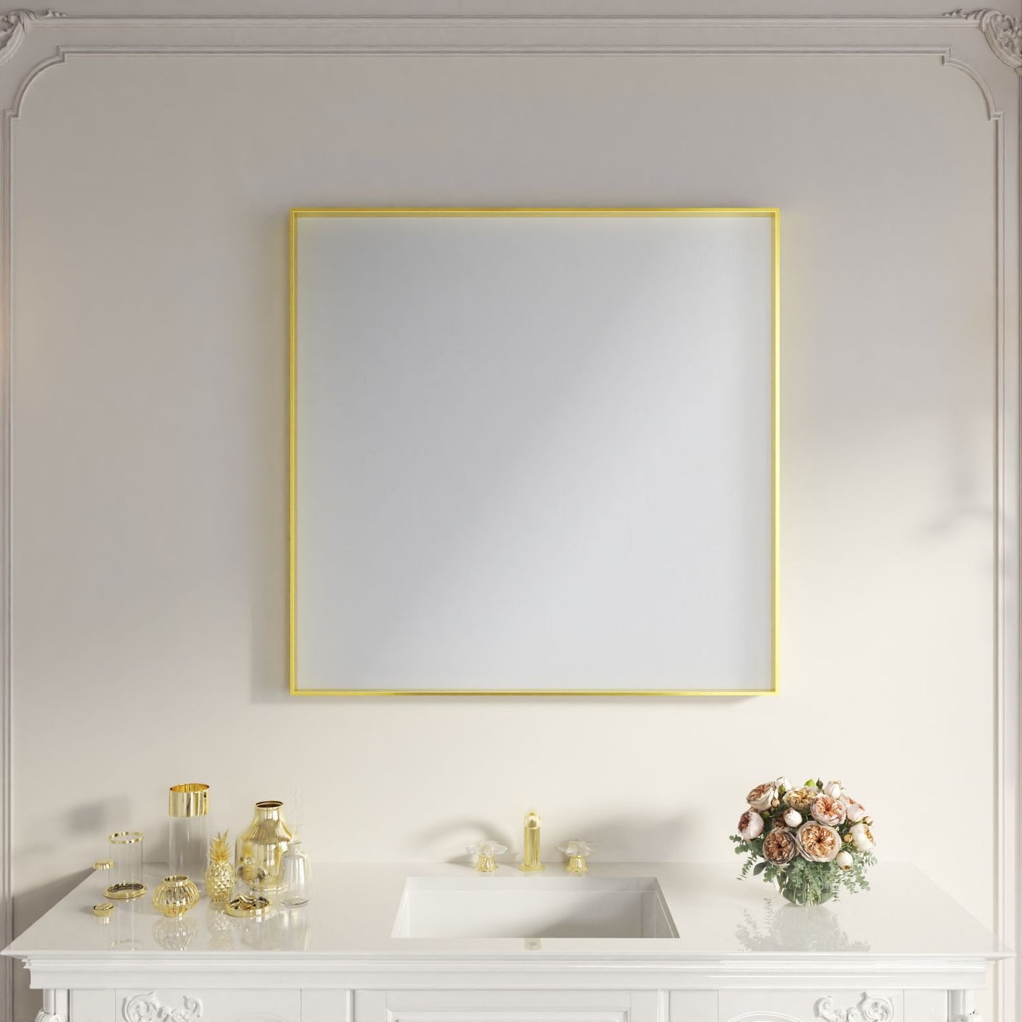 Waterpar®  36 in. W x 36 in. H Rectangular Aluminum Framed Wall Bathroom Vanity Mirror