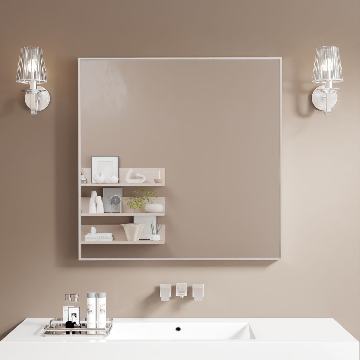 Waterpar®  36 in. W x 36 in. H Rectangular Aluminum Framed Wall Bathroom Vanity Mirror