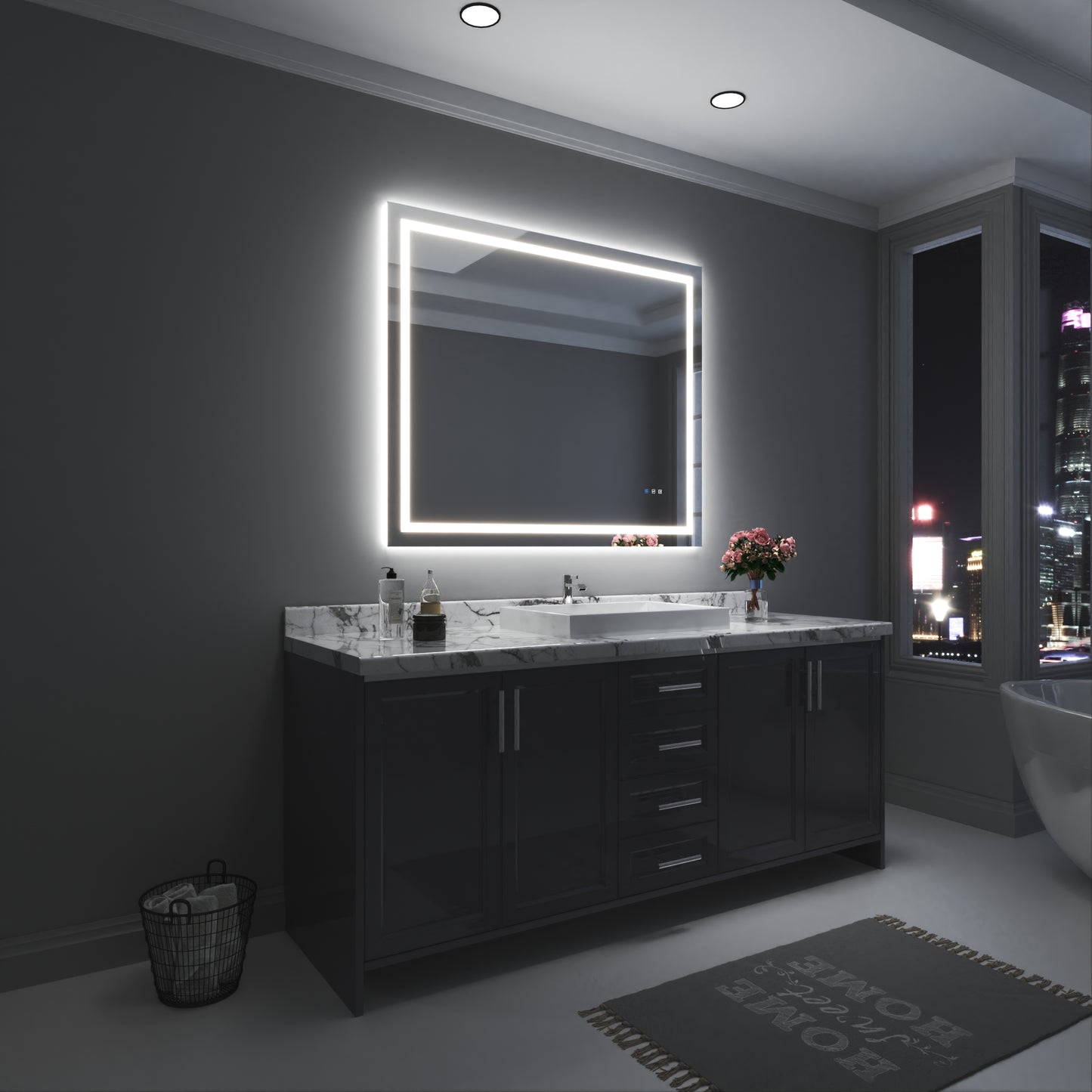 Waterpar® 48 in. W x 40 in. H Rectangular Frameless Wall Bathroom Vanity Mirror with Backlit and Front Light