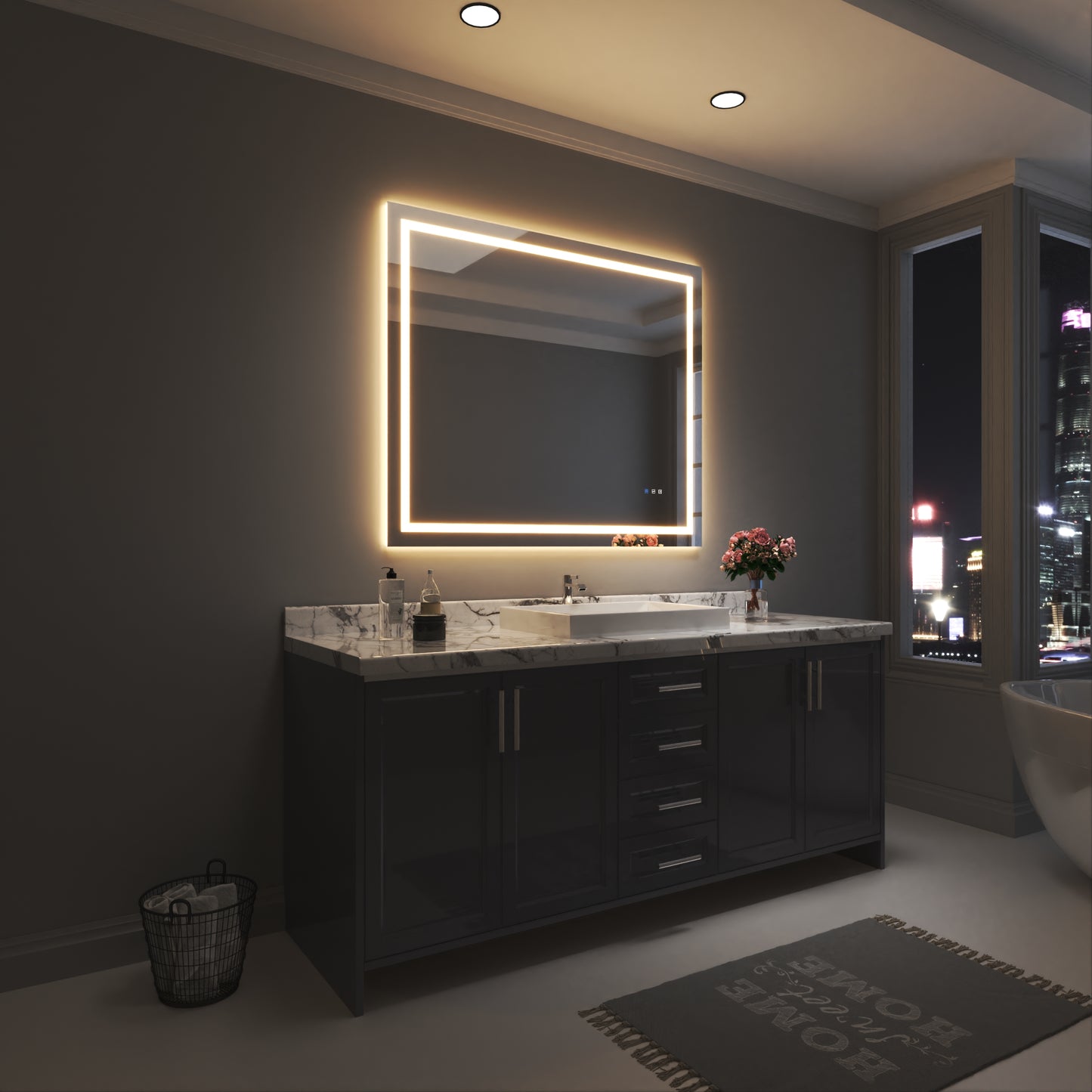 Waterpar® 48 in. W x 40 in. H Rectangular Frameless Wall Bathroom Vanity Mirror with Backlit and Front Light