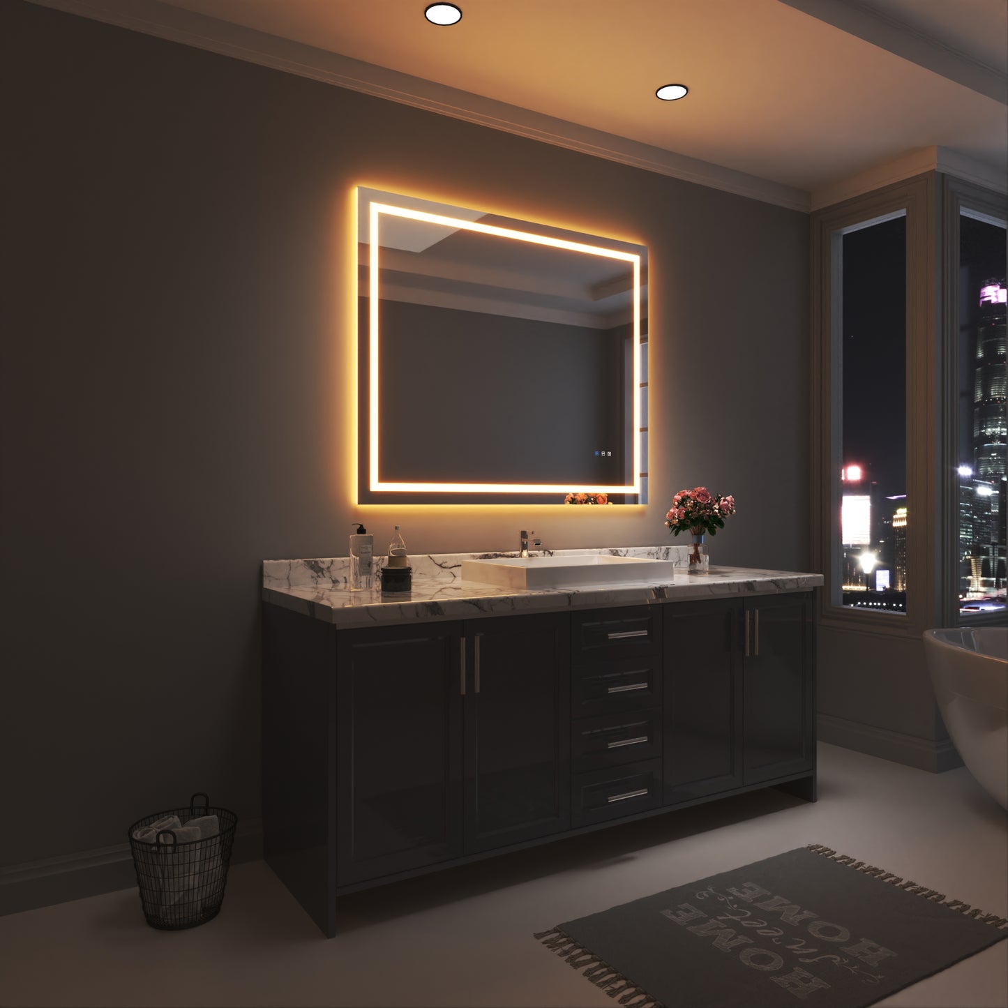 Waterpar® 48 in. W x 40 in. H Rectangular Frameless Wall Bathroom Vanity Mirror with Backlit and Front Light