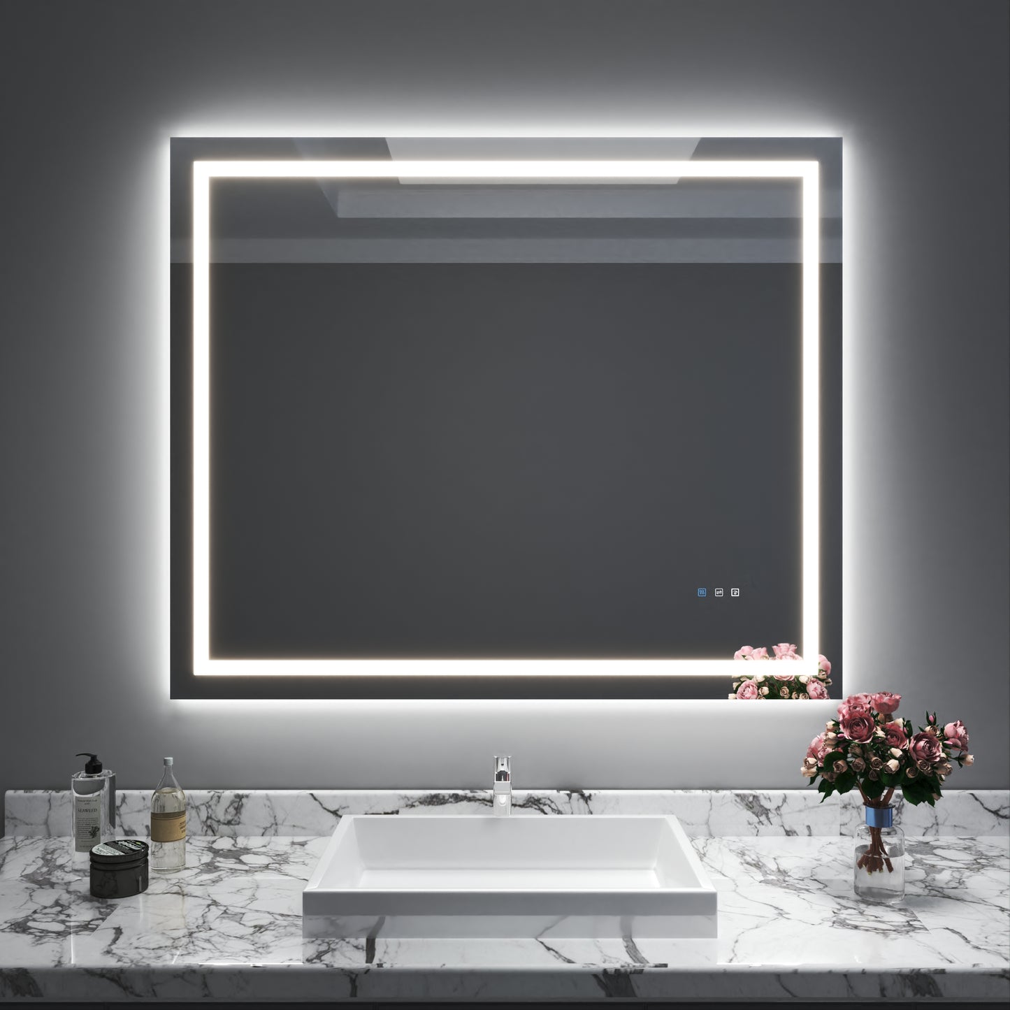 Waterpar® 48 in. W x 40 in. H Rectangular Frameless Wall Bathroom Vanity Mirror with Backlit and Front Light
