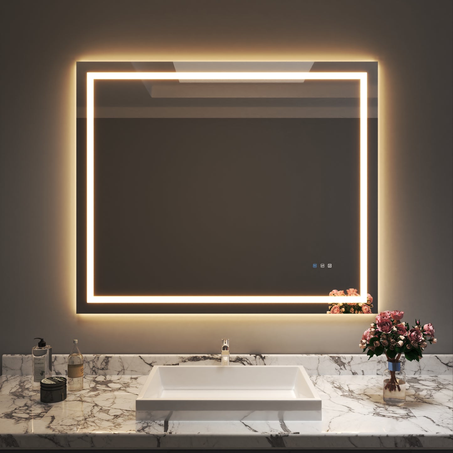 Waterpar® 48 in. W x 40 in. H Rectangular Frameless Wall Bathroom Vanity Mirror with Backlit and Front Light