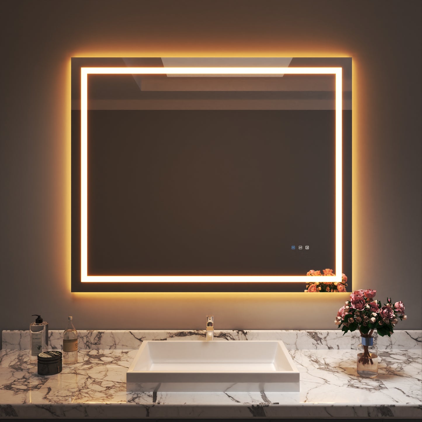 Waterpar® 48 in. W x 40 in. H Rectangular Frameless Wall Bathroom Vanity Mirror with Backlit and Front Light