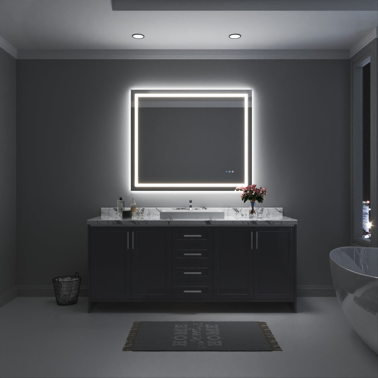 Waterpar® 48 in. W x 40 in. H Rectangular Frameless Wall Bathroom Vanity Mirror with Backlit and Front Light