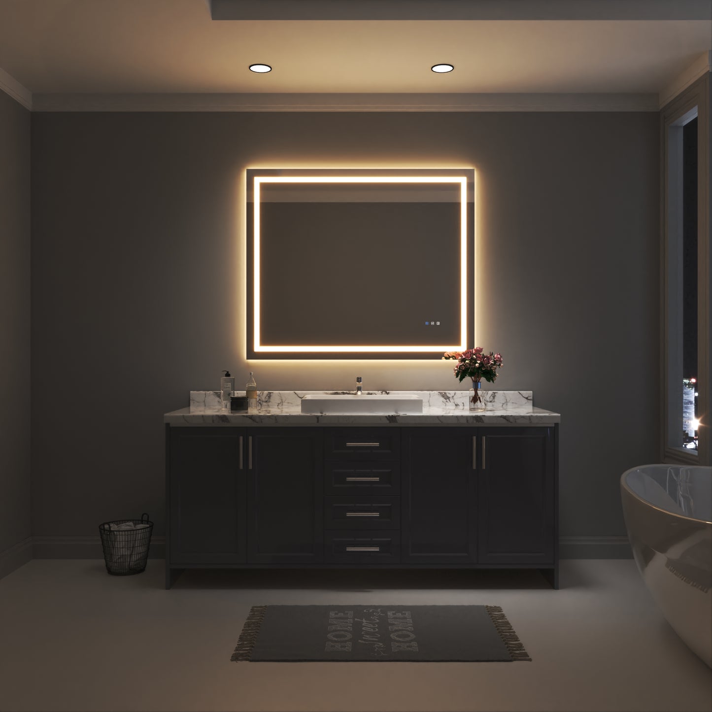 Waterpar® 48 in. W x 40 in. H Rectangular Frameless Wall Bathroom Vanity Mirror with Backlit and Front Light