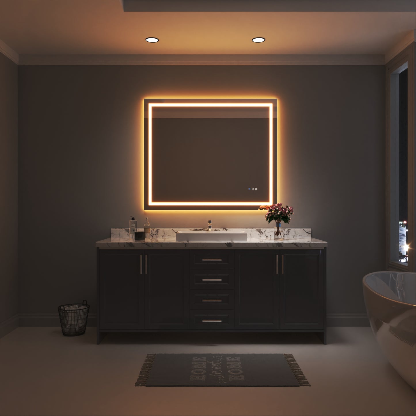 Waterpar® 48 in. W x 40 in. H Rectangular Frameless Wall Bathroom Vanity Mirror with Backlit and Front Light