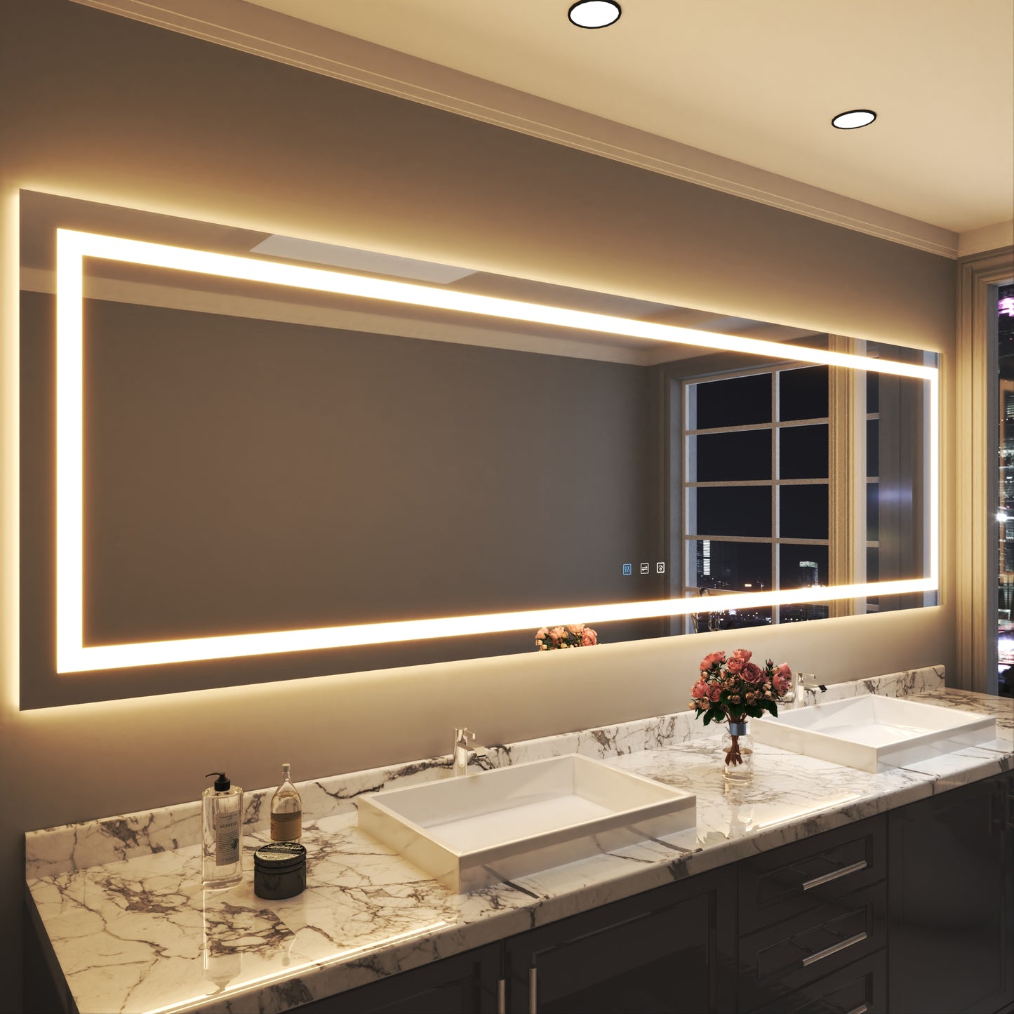 Waterpar® 118 in. W x 36 in. H Rectangular Frameless Wall Bathroom Vanity Mirror with Backlit and Front Light