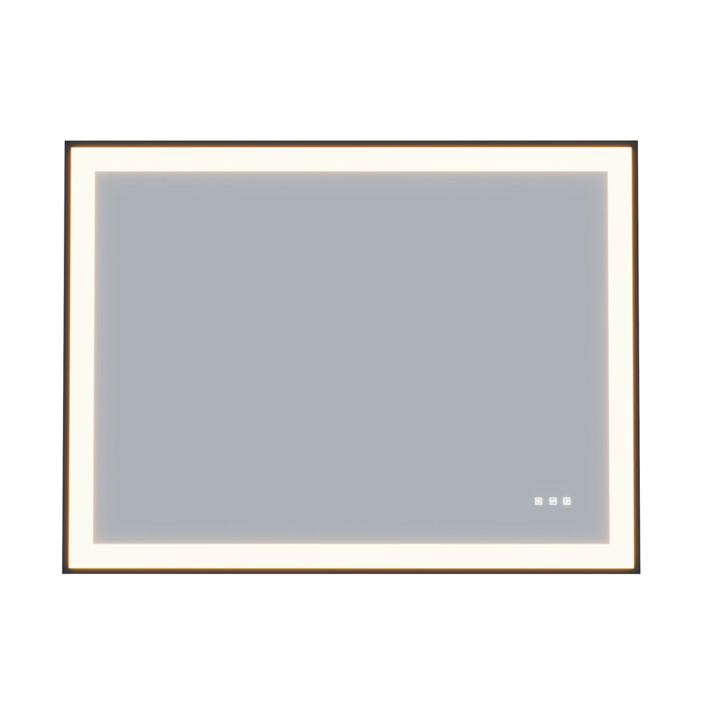 Waterpar® 36 in. W x 36 in. H Rectangular Framed Anti-Fog LED Wall Bathroom Vanity Mirror in Black with Backlit and Front Light