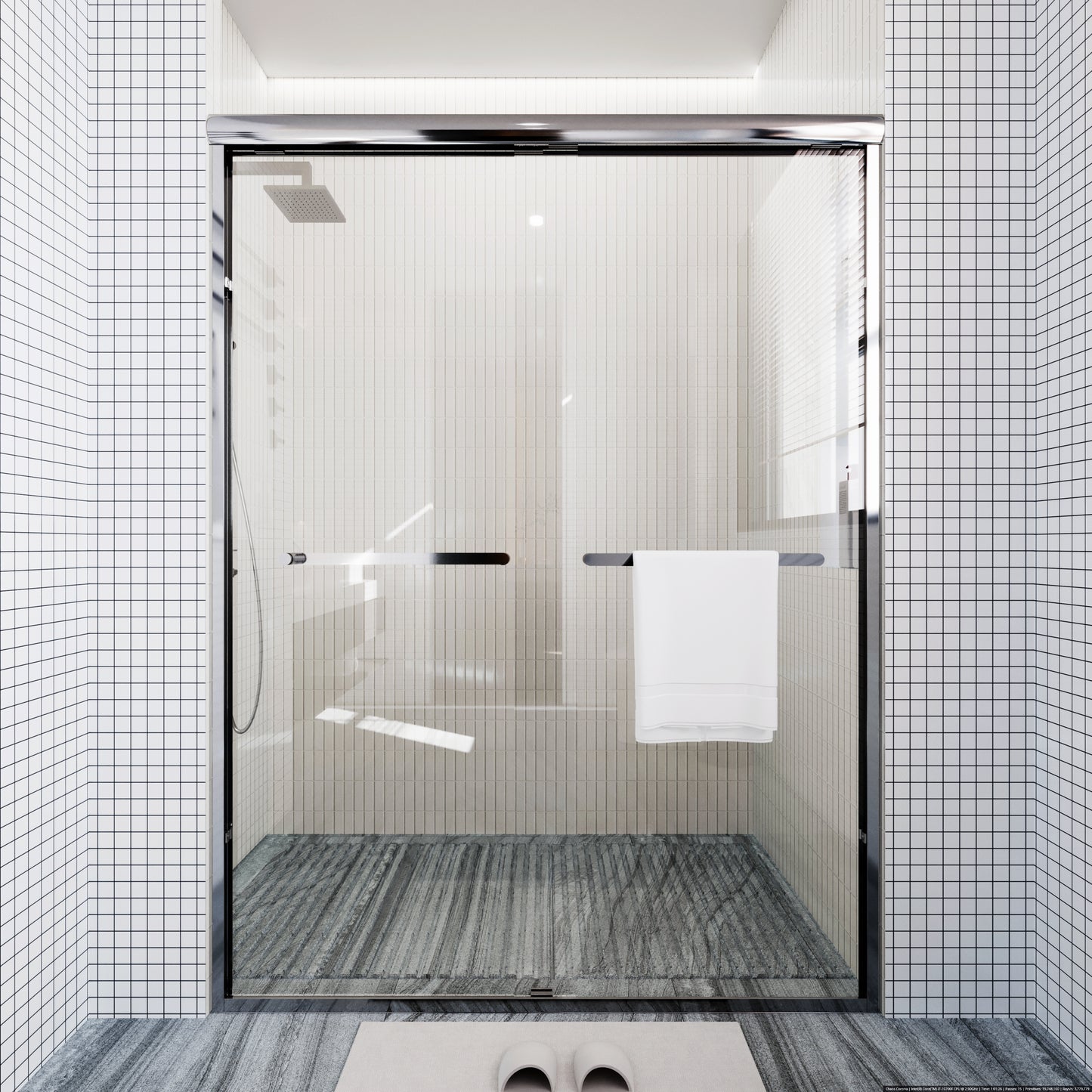 Waterpar® 56-60 in. W x 72 in. H Sliding Semi-Frameless Shower Door with Double Towel Bars