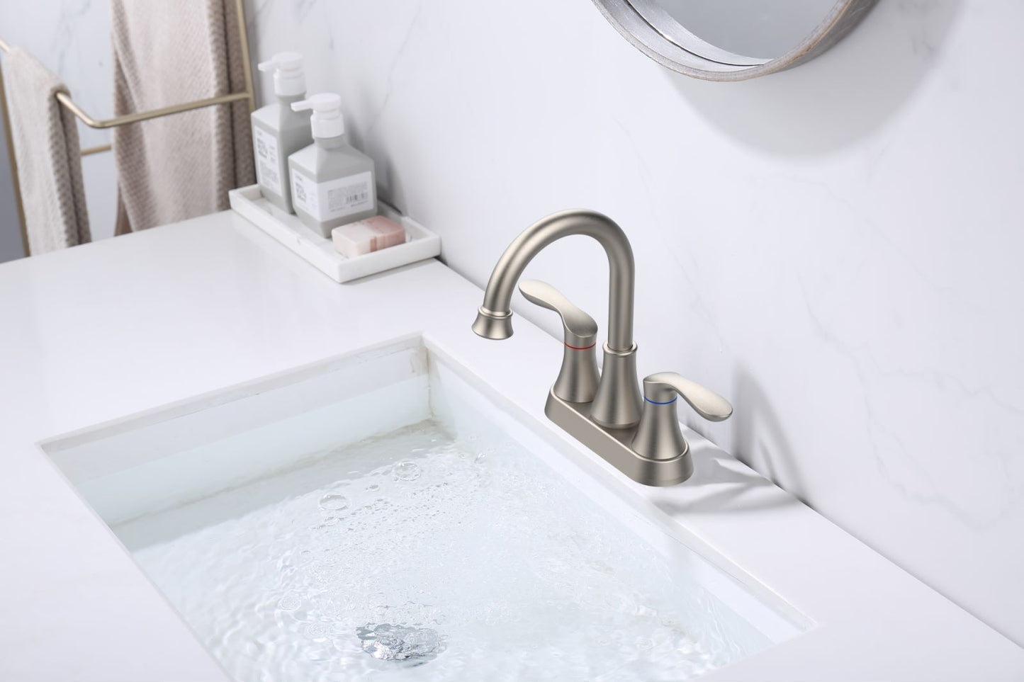 Waterpar®  4 in. Centerset Double Handle High Arc Bathroom Faucet with Pop-up Drain and ‎Supply Hoses