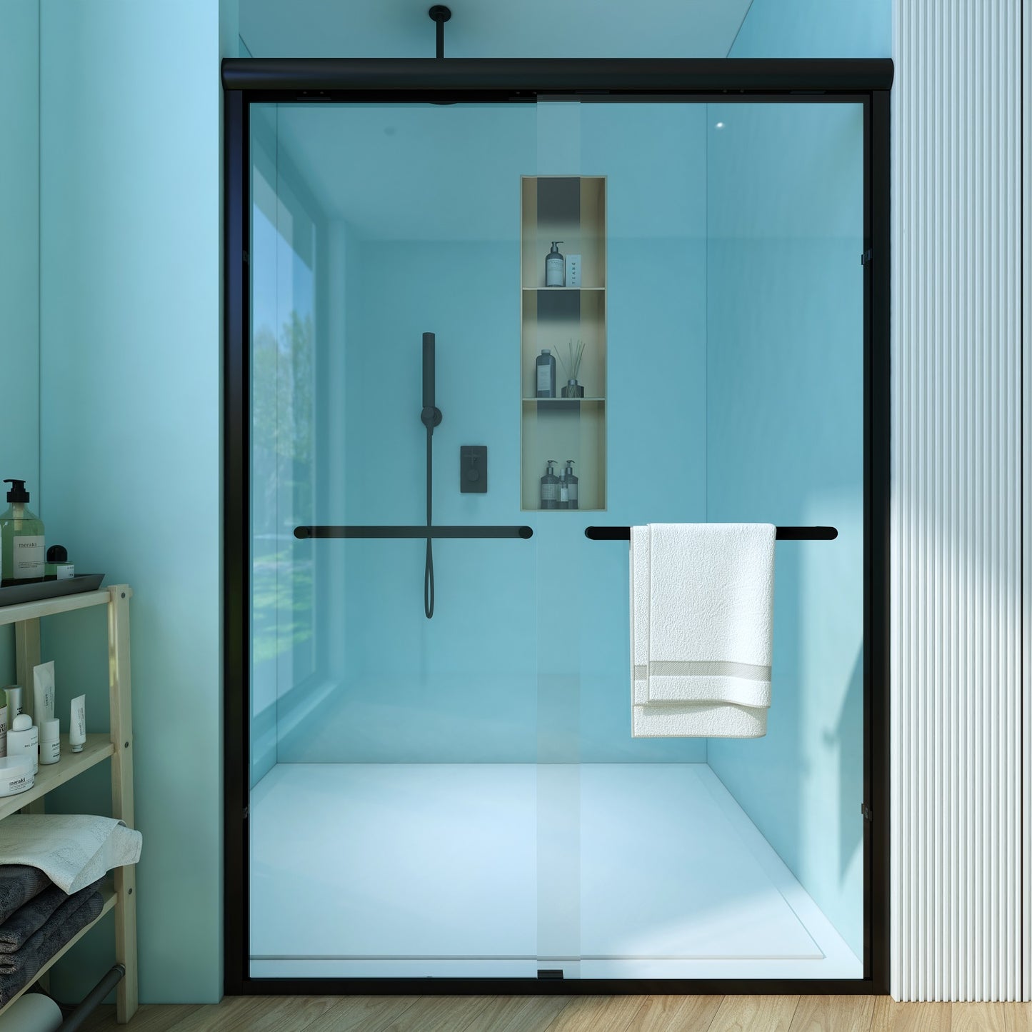 Waterpar® 56-60 in. W x 72 in. H Sliding Semi-Frameless Shower Door with Double Towel Bars