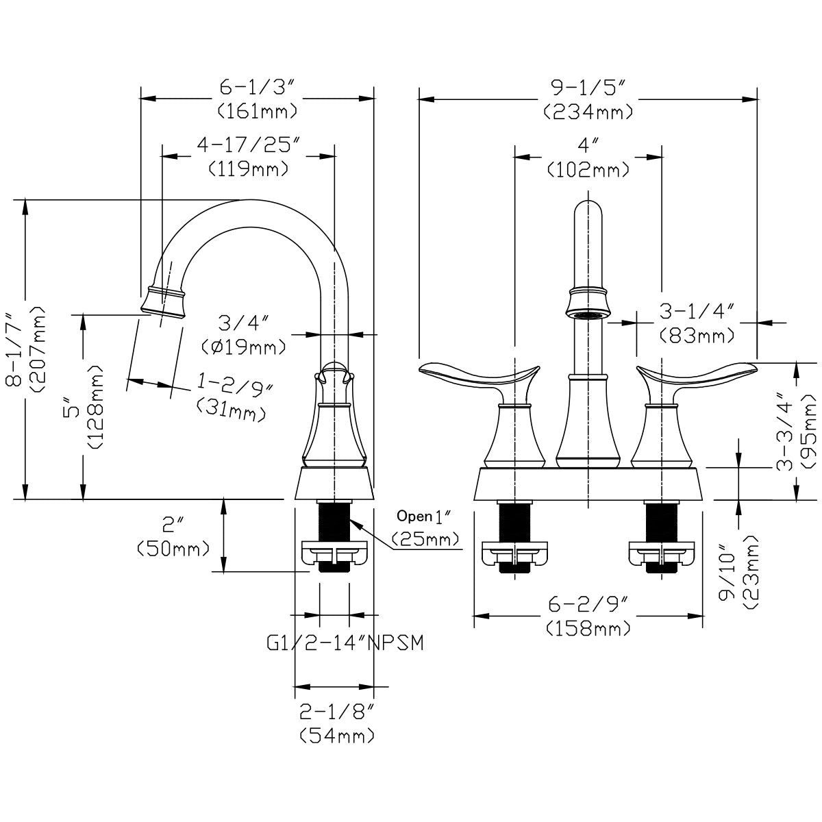 Waterpar®  4 in. Centerset Double Handle High Arc Bathroom Faucet with Pop-up Drain and ‎Supply Hoses