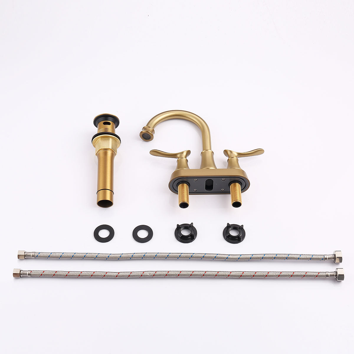 Waterpar®  4 in. Centerset Double Handle High Arc Bathroom Faucet with Pop-up Drain and ‎Supply Hoses